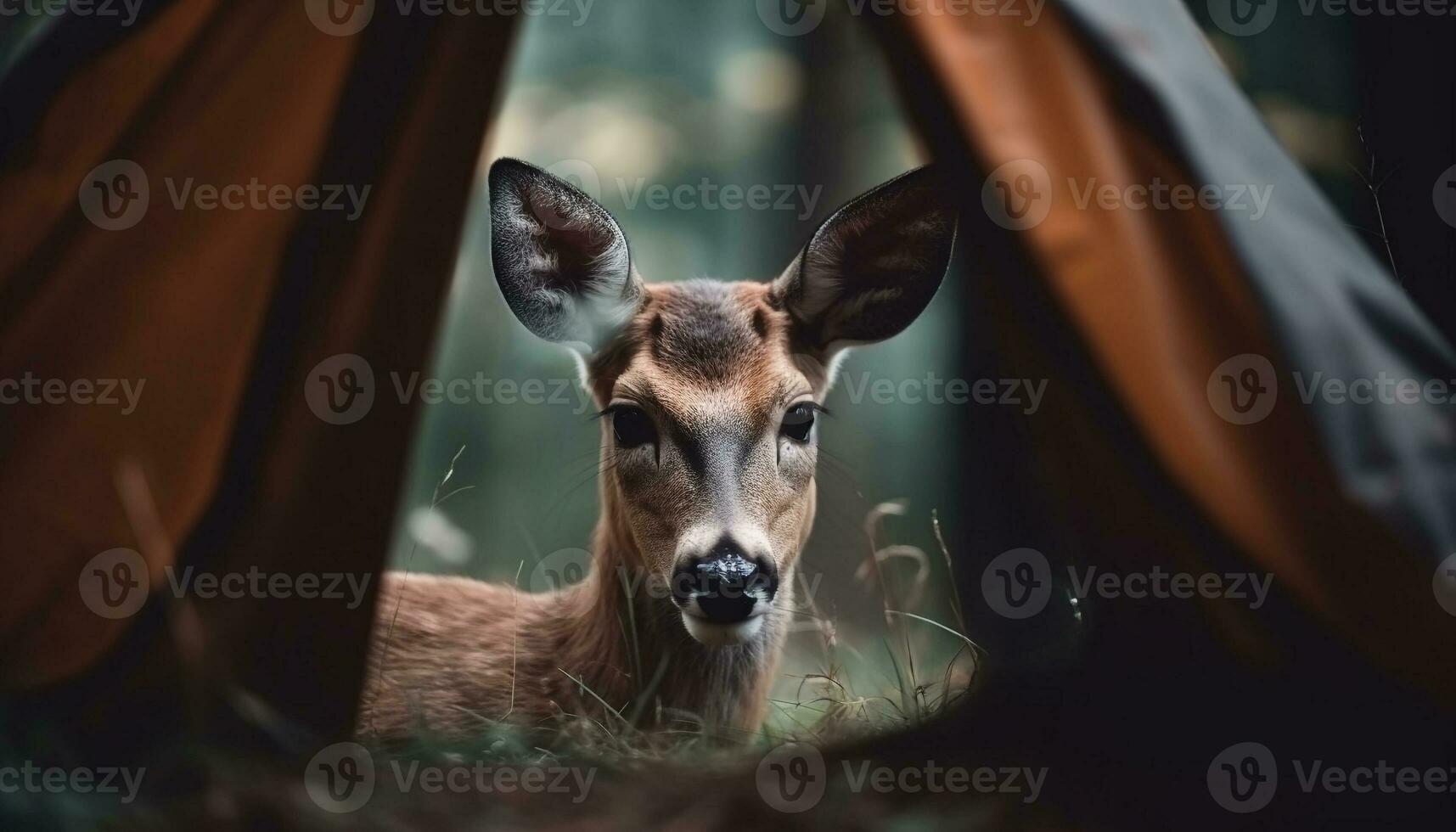 Close up portrait of a cute deer looking at camera generated by AI photo