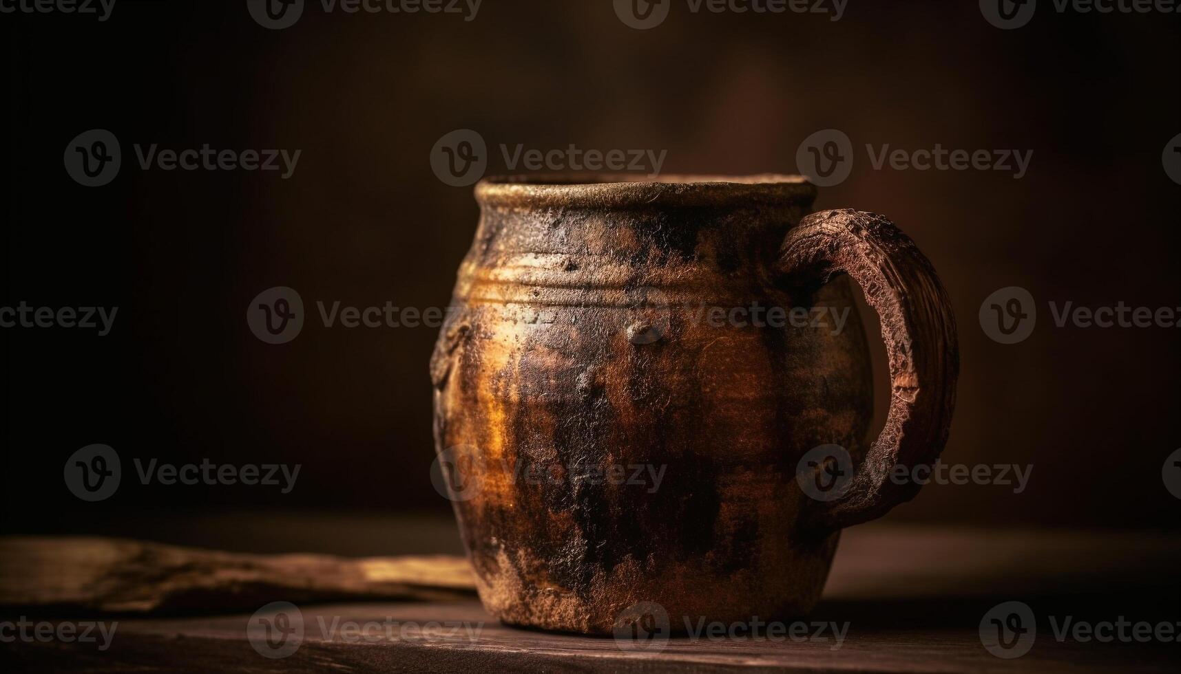 Antique earthenware jug, a rustic still life decoration on table generated by AI photo