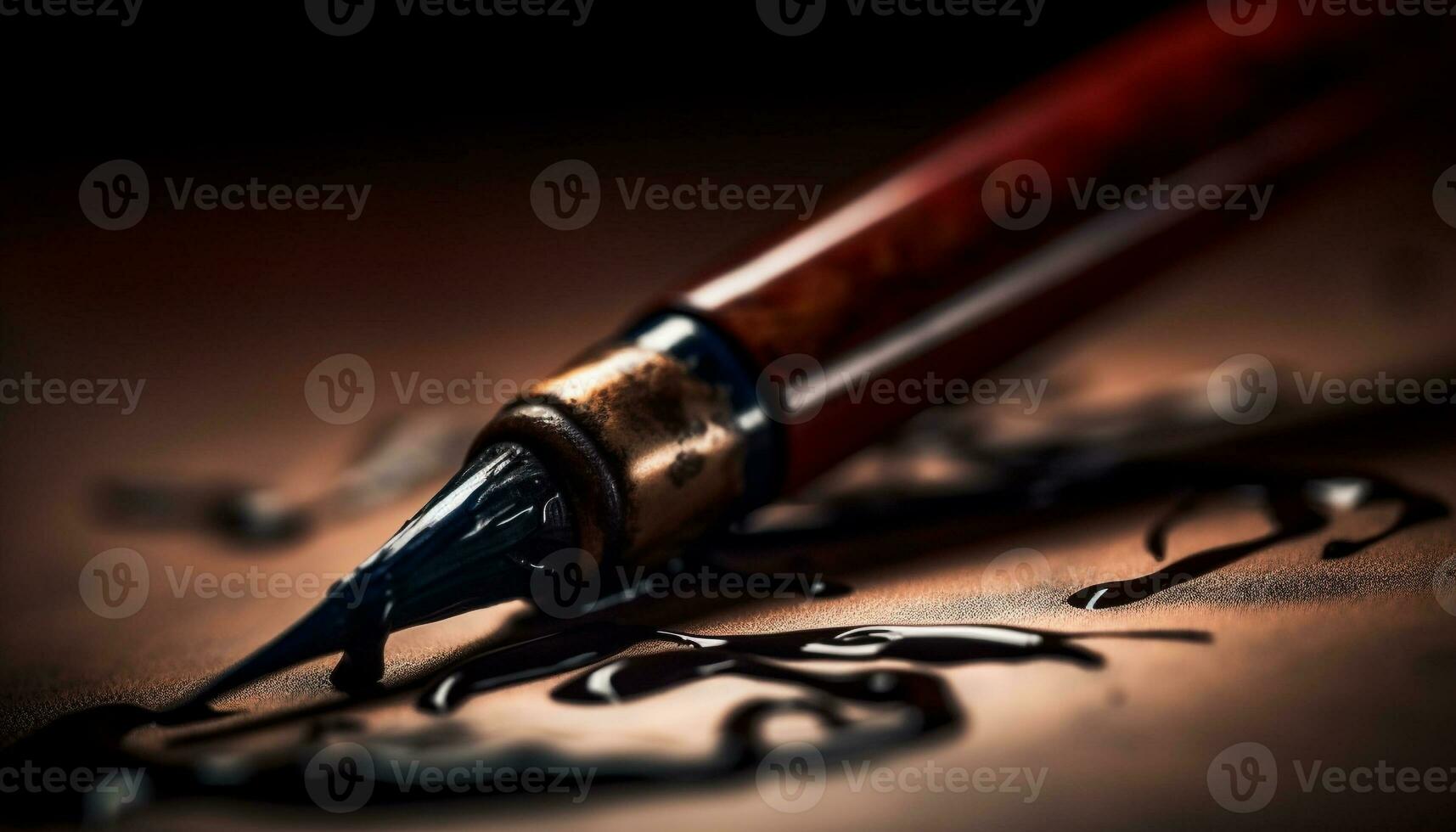 Antique quill pen writes love letter on old fashioned paper generated by AI photo