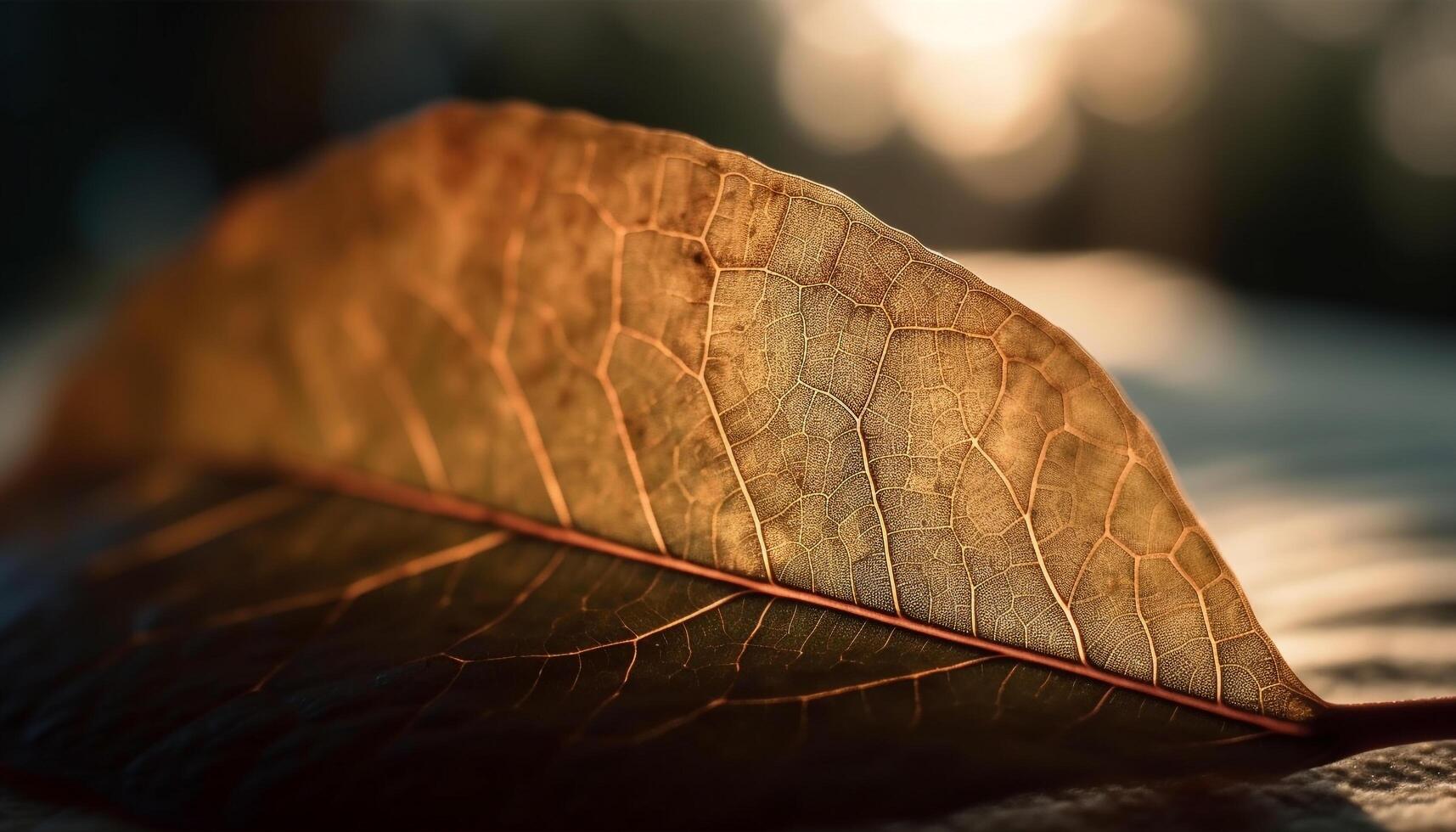 Vibrant autumn foliage creates abstract pattern in backlit forest backdrop generated by AI photo