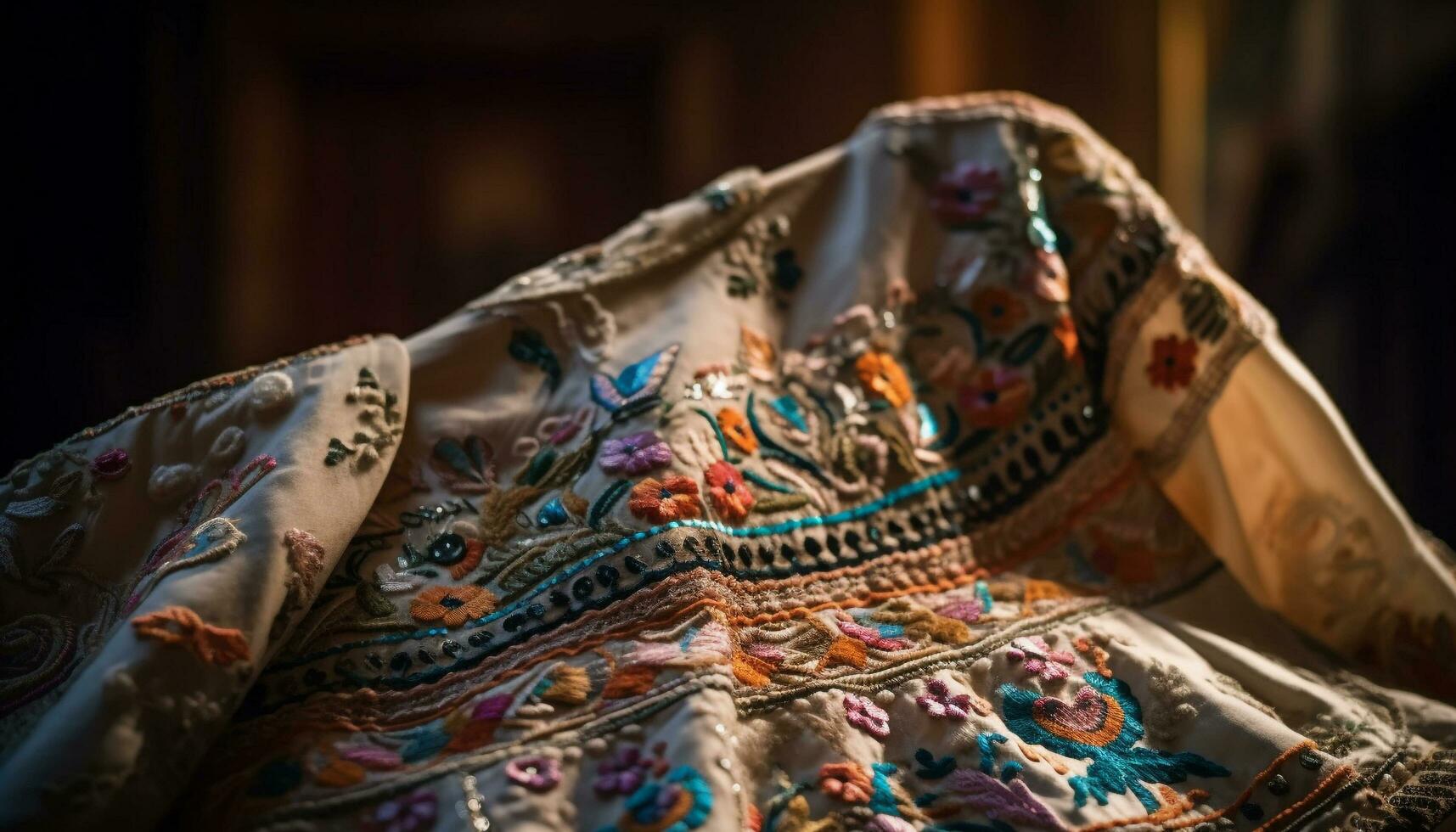 indígena culturas tejido dentro elegante, florido tapices y alfombras generado por ai foto