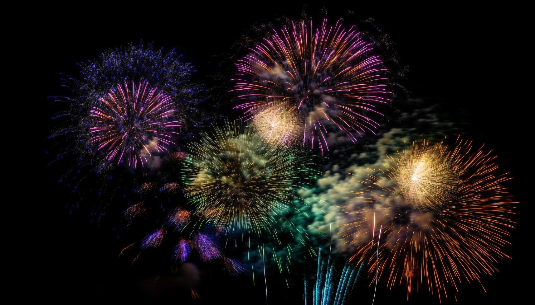 Fourth of July celebration Vibrant colors, exploding fireworks, illuminating night generated by AI photo