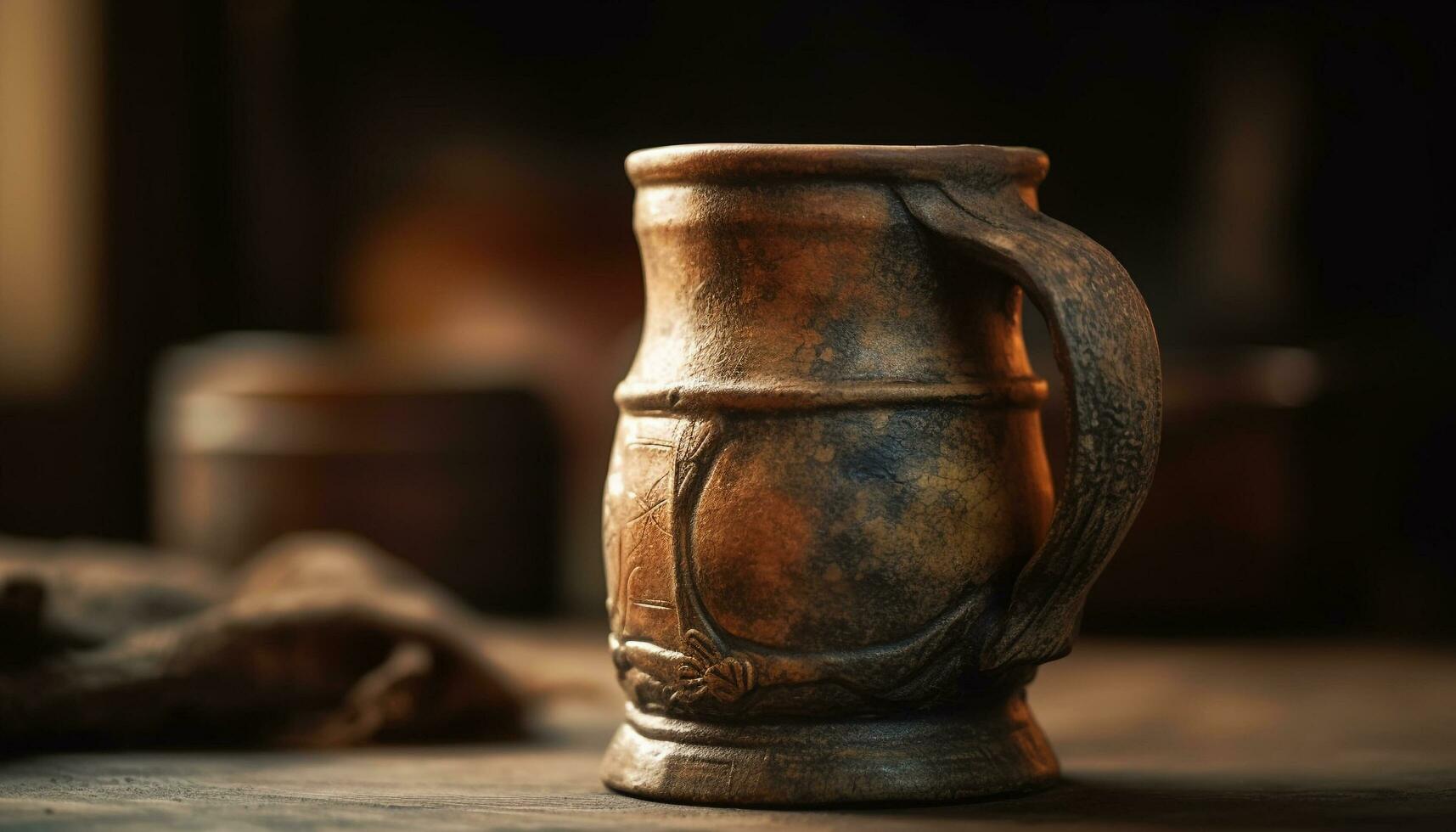 Antique earthenware vase, a rustic souvenir of indigenous cultures generated by AI photo