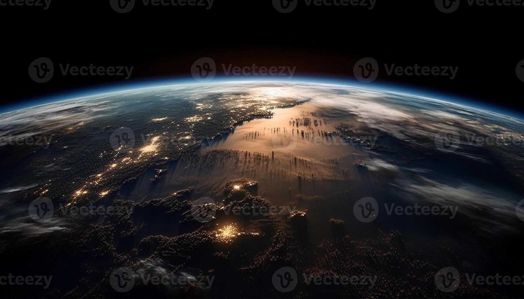 Sunset over Africa glowing sphere - Sunset Over Africa Glowing Sphere In The Stratosphere Illuminated World Map Generated By Ai Photo