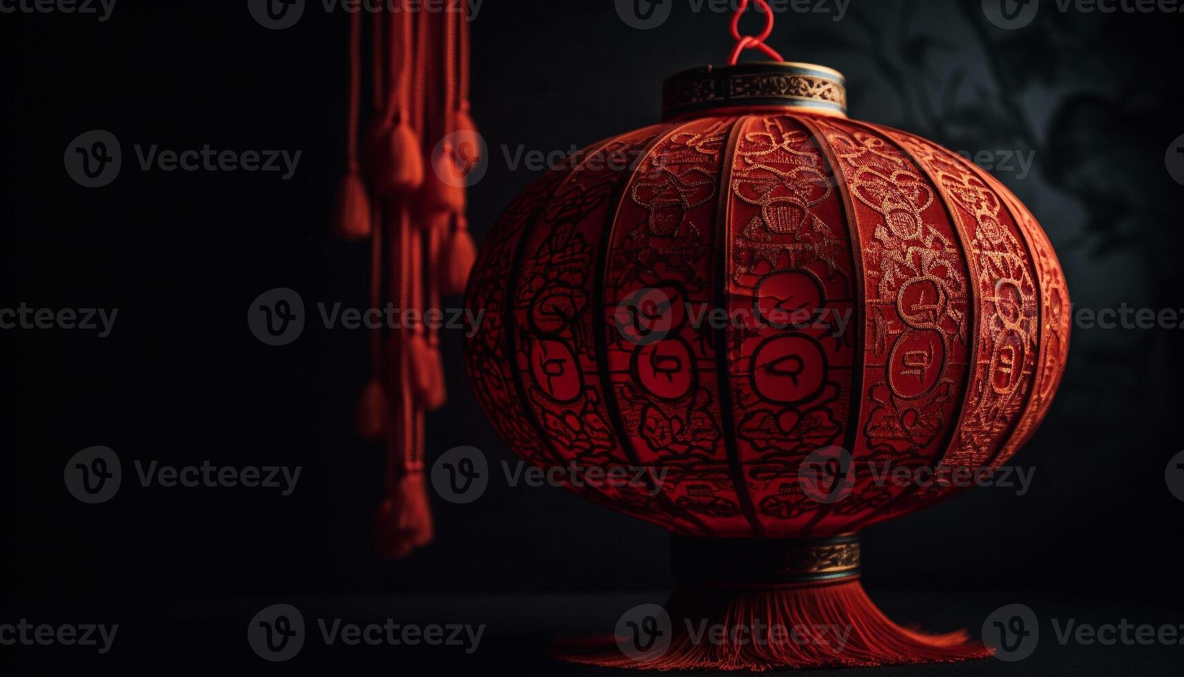 Ornate Chinese lantern glows in dark, symbolizing spirituality and tradition generated by AI photo