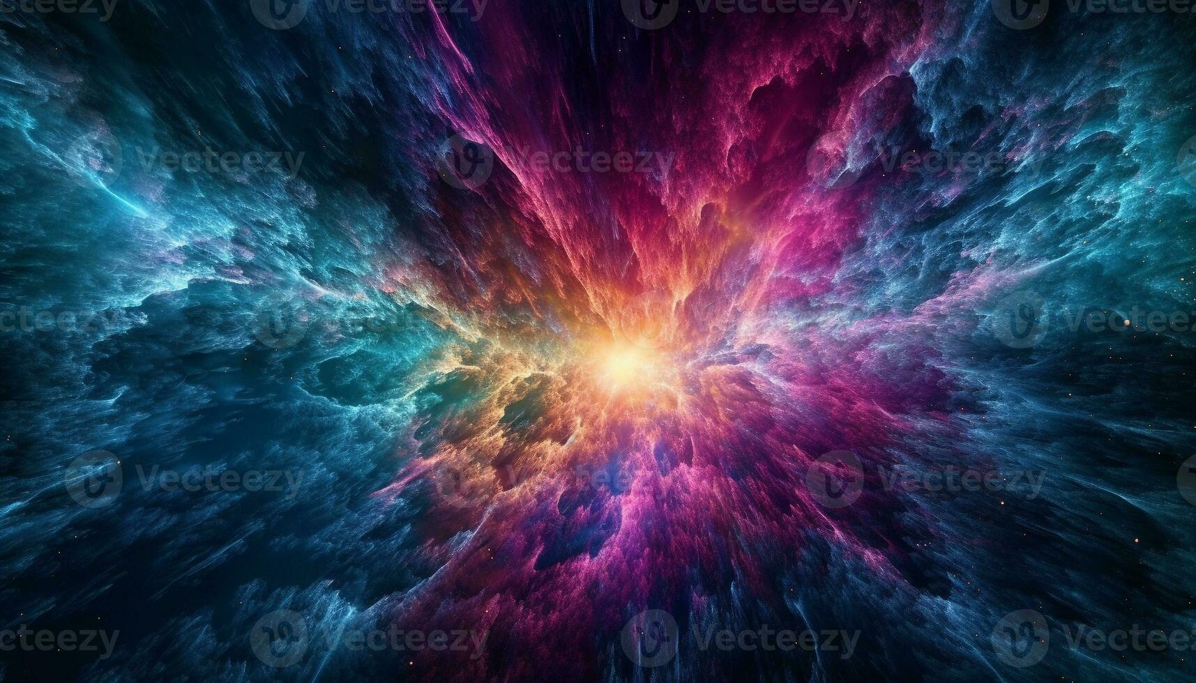 Abstract Milky Way explodes in multi colored star field landscape generated by AI photo