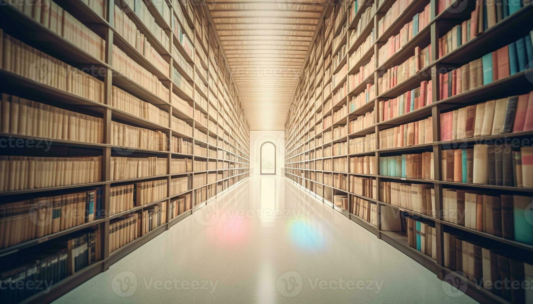 un grande colección de antiguo libros de texto en un oscuro biblioteca generado por ai foto