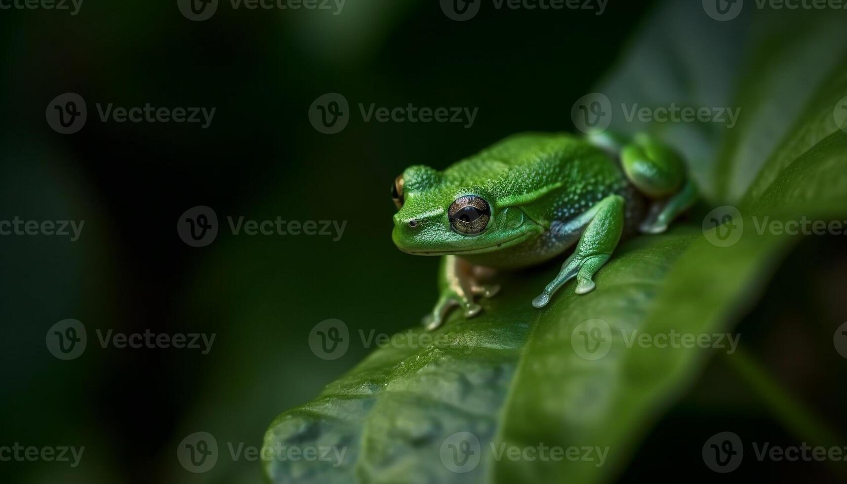 A slimy toad sitting on a leaf, watching the pond generated by AI photo