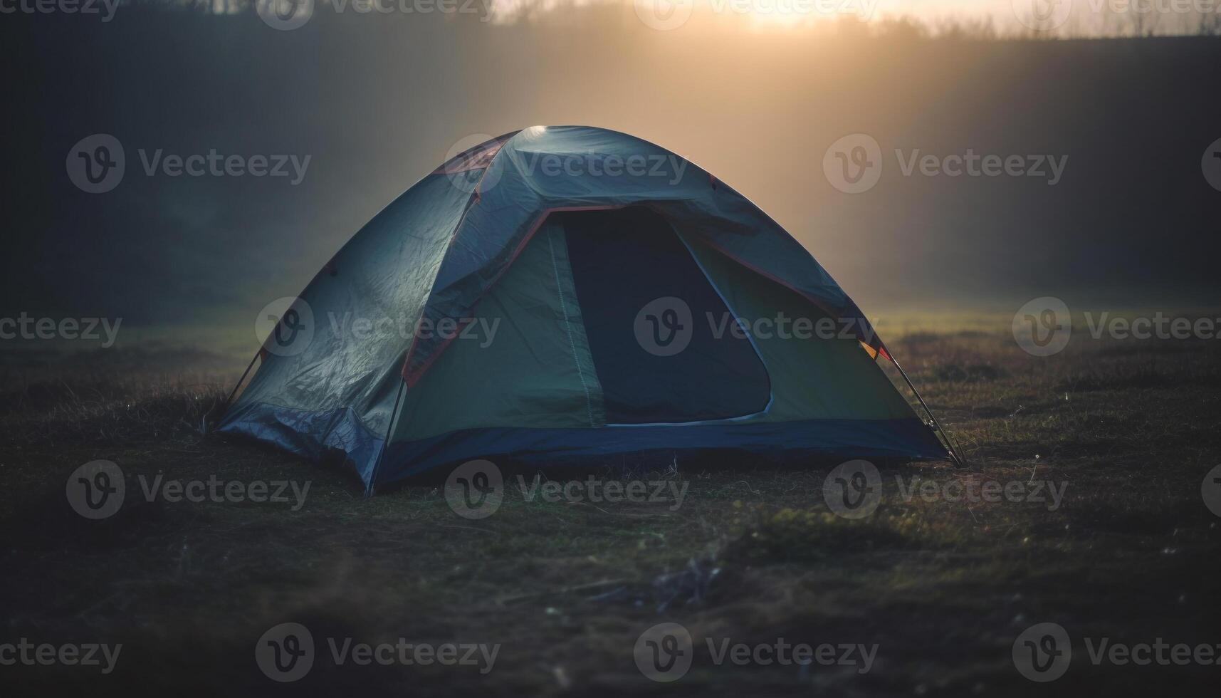 Tranquil dome tent in mountain meadow, perfect summer camping adventure generated by AI photo