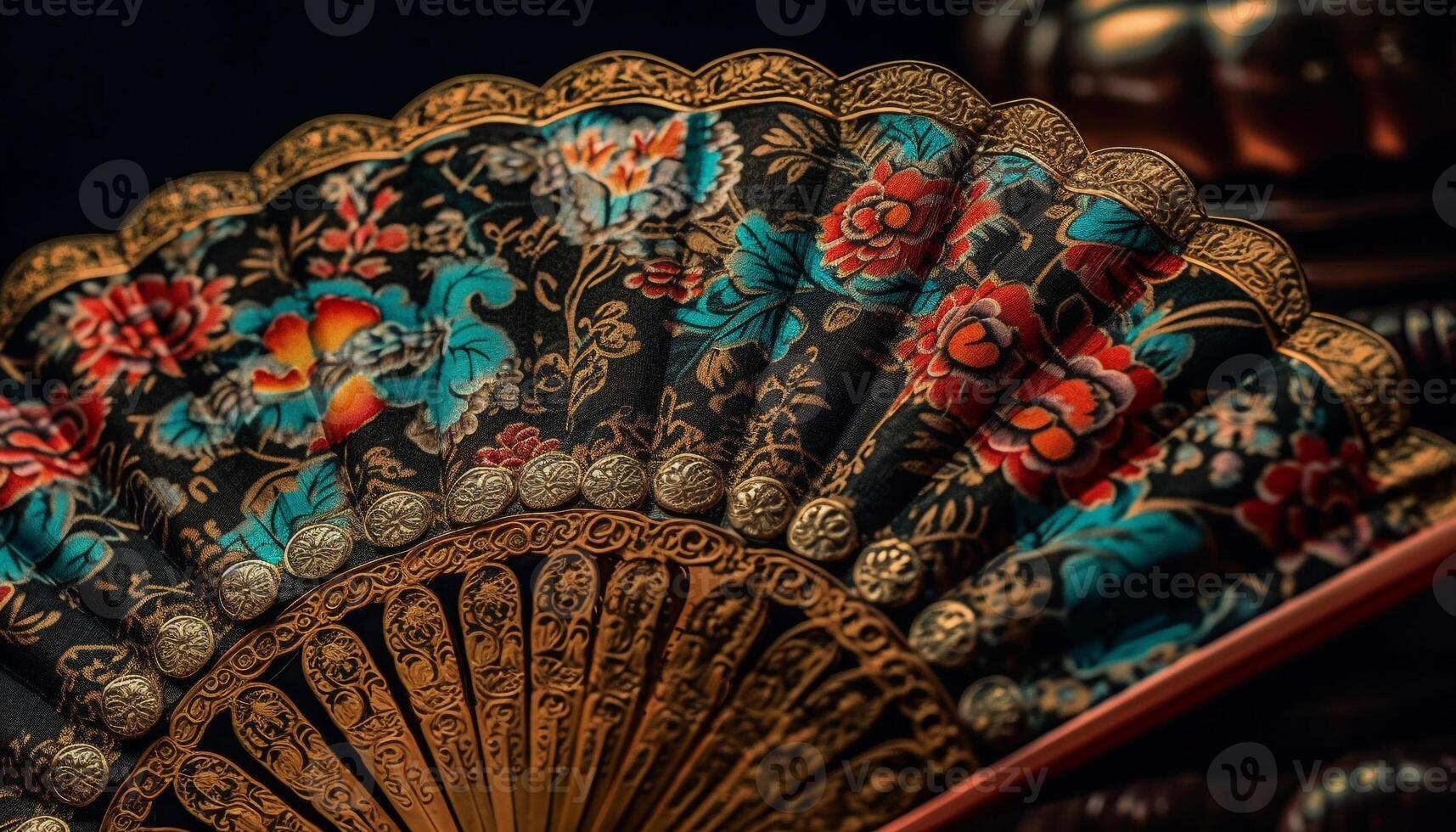 Antique kilim tapestry showcases vibrant East Asian and Turkish cultures generated by AI photo