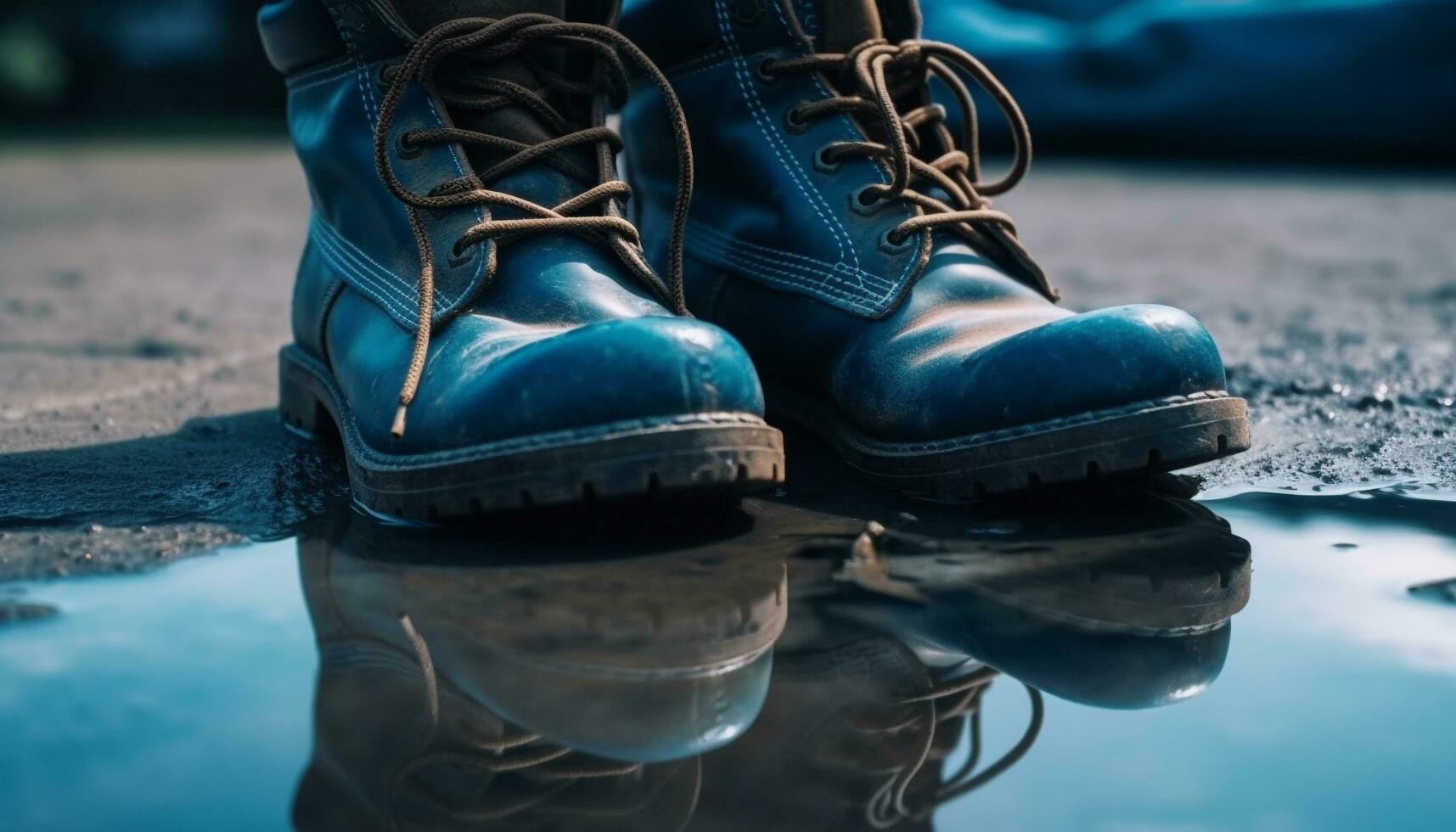 A muddy hiking boot, reflecting adventure and rugged elegance outdoors generated by AI photo