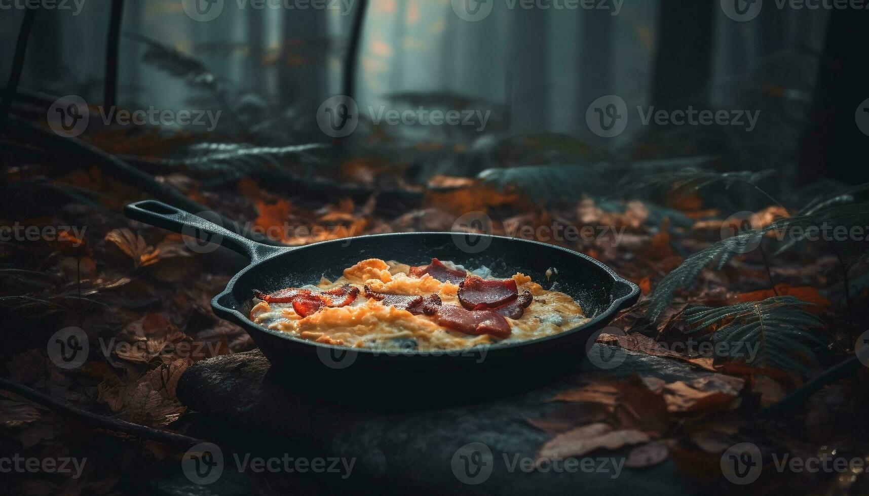 Grilled pork slice on cast iron pan, served with vegetables generated by AI photo