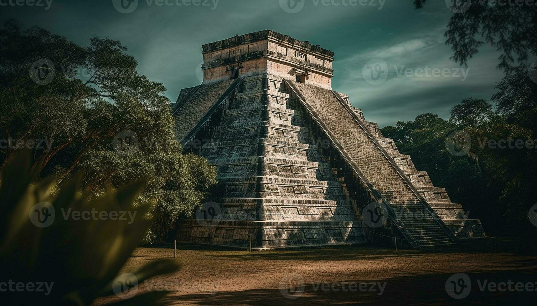 The ancient pyramid of Chichen Itza, a famous archaeological ruin generated by AI photo