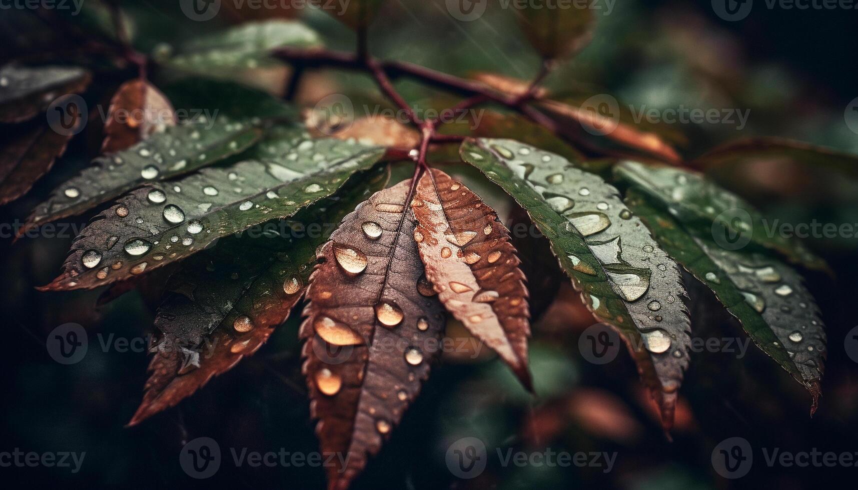 Fresh dew drops on vibrant green leaf, nature beauty revealed generated by AI photo