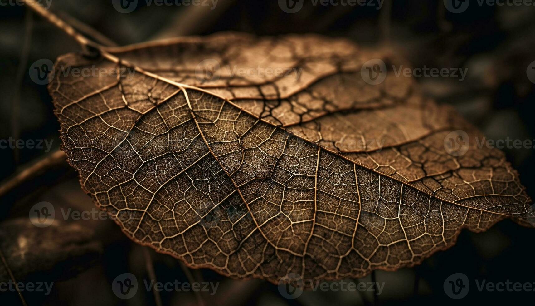 Vibrant leaf vein pattern on dried plant, autumn beauty captured generated by AI photo