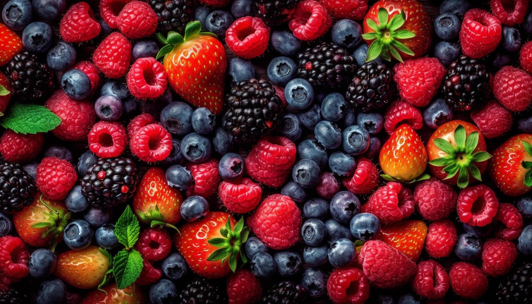 jugoso baya postre un dulce, orgánico verano refresco con antioxidantes generado por ai foto