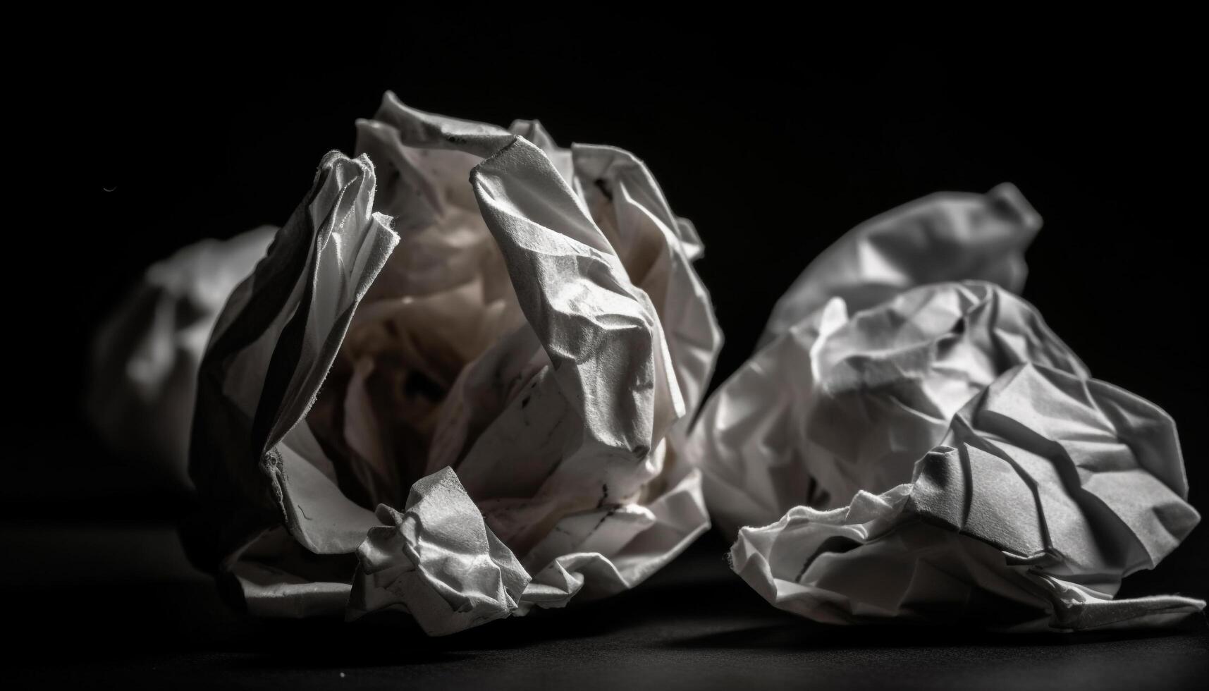 Rejected ideas crumpled into a ball, hopelessness fills space generated by AI photo