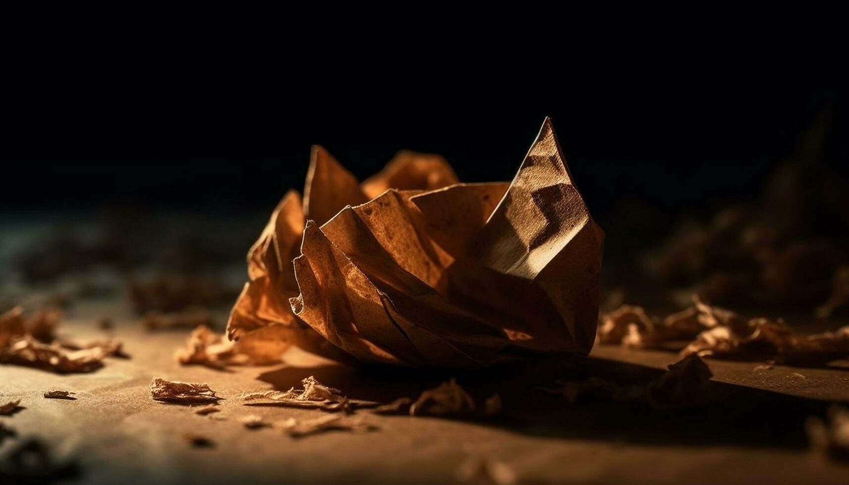 Golden ship sails on crumpled chocolate sea, a luxurious dessert generated by AI photo