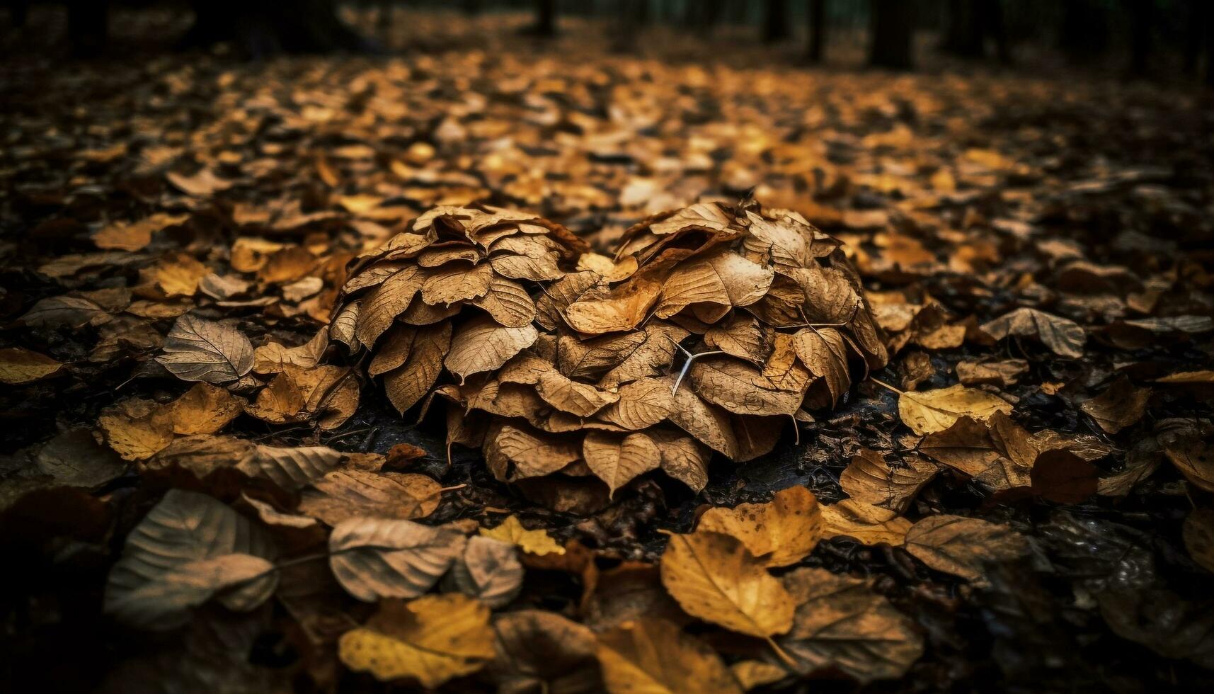 Vibrant autumn leaves falling, creating a colorful forest landscape generated by AI photo