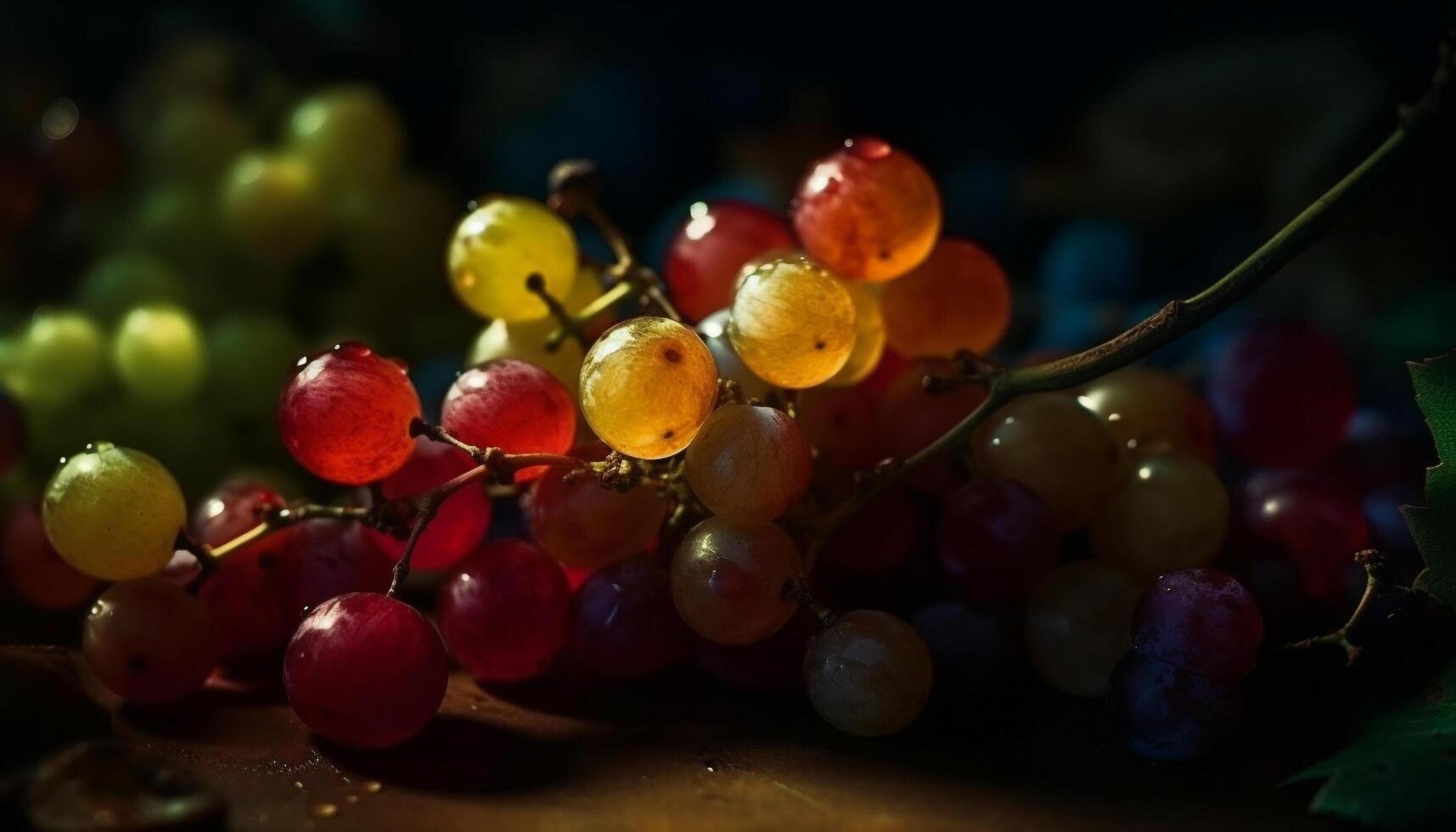 Juicy grape bunches on vineyard branches, perfect for winemaking generated by AI photo