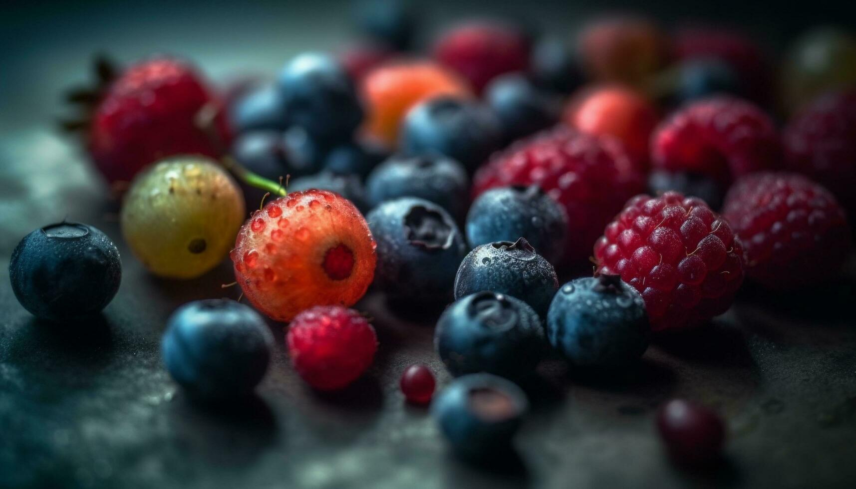 Fresco orgánico baya Fruta bol, un dulce y sano postre generado por ai foto
