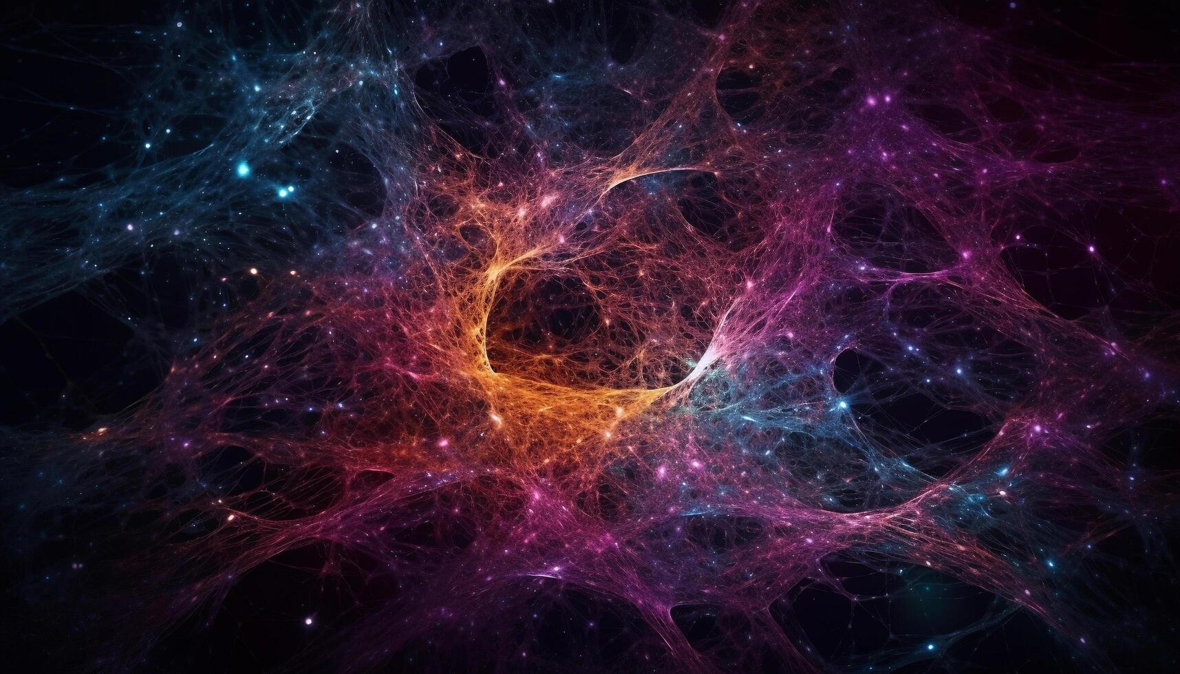 un futurista galaxia fondo con multi de colores fractal patrones explotando generado por ai foto