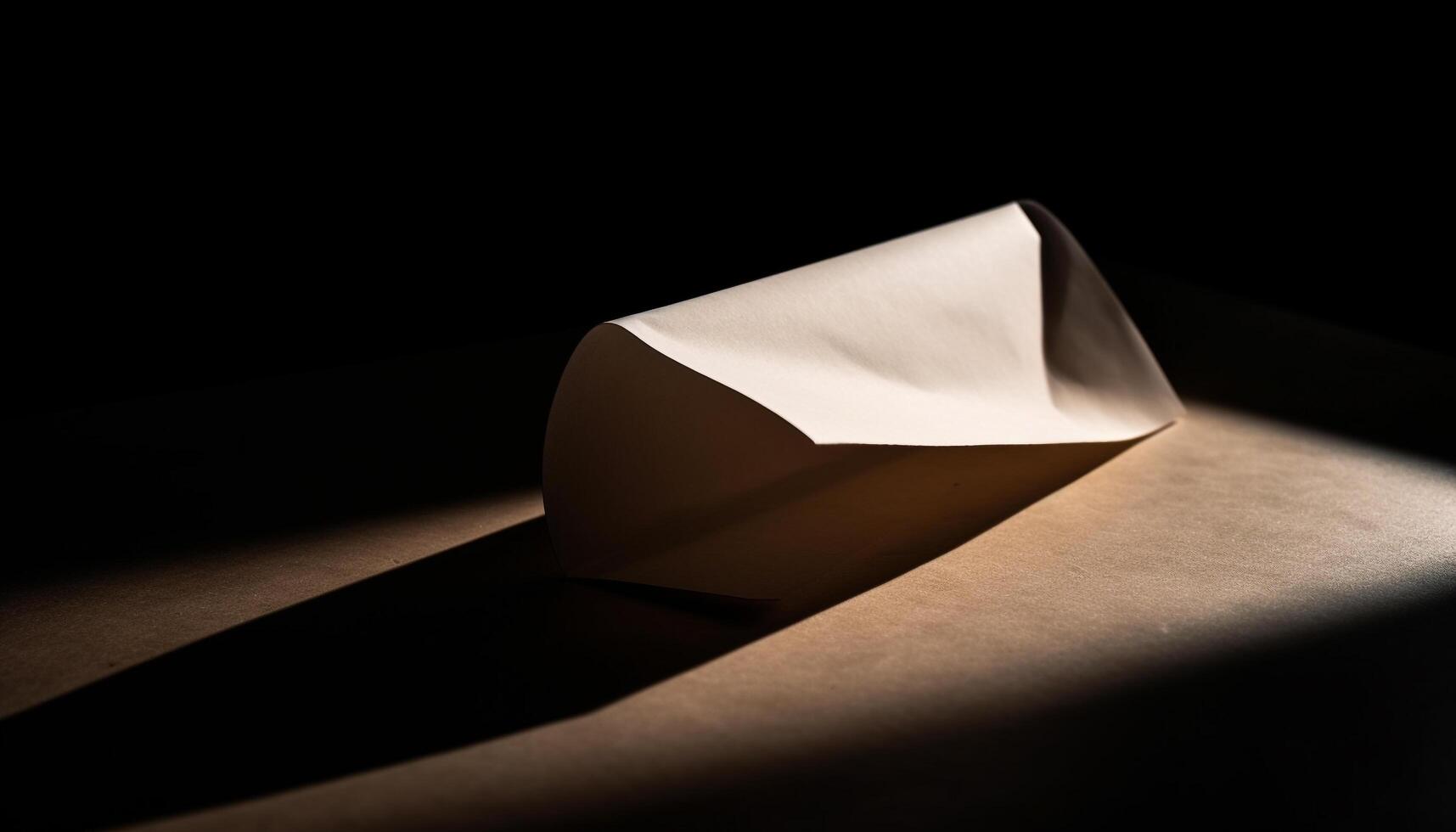 Origami envelope levitates in darkness, delivering mystery and creativity generated by AI photo