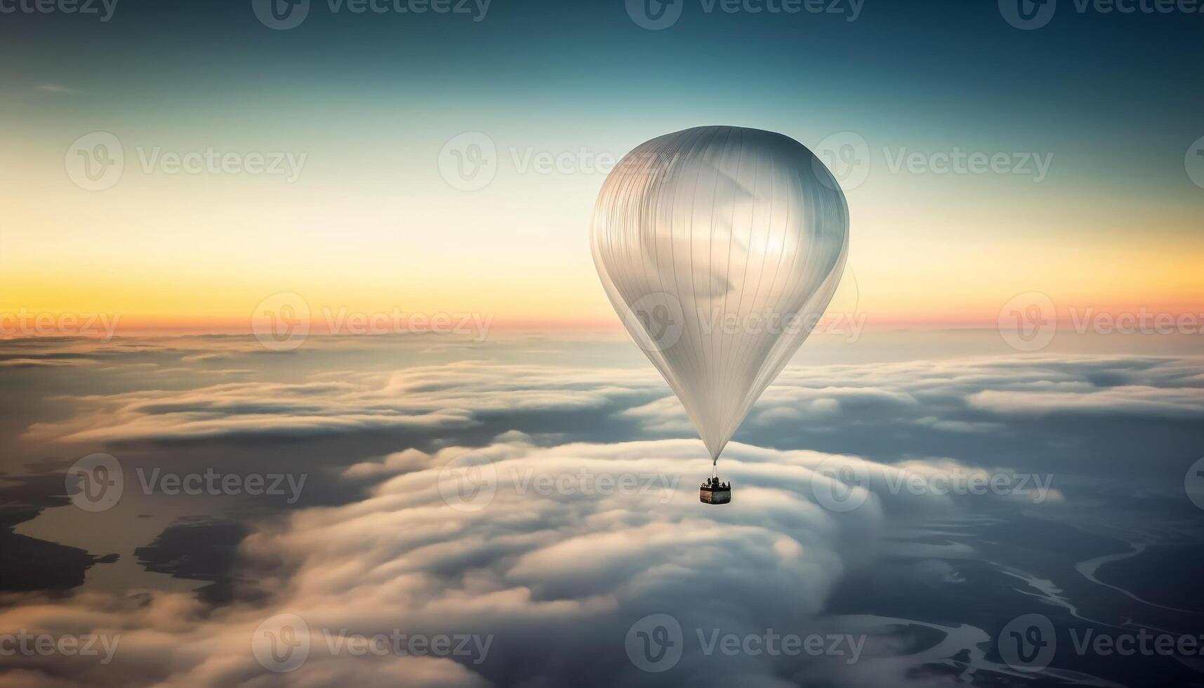 Fantasy hot air balloon adventure high up in glowing sky generated by AI photo