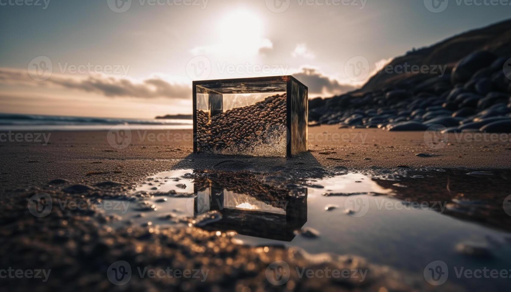 Sunset over the tranquil seascape, reflecting the beauty in nature generated by AI photo