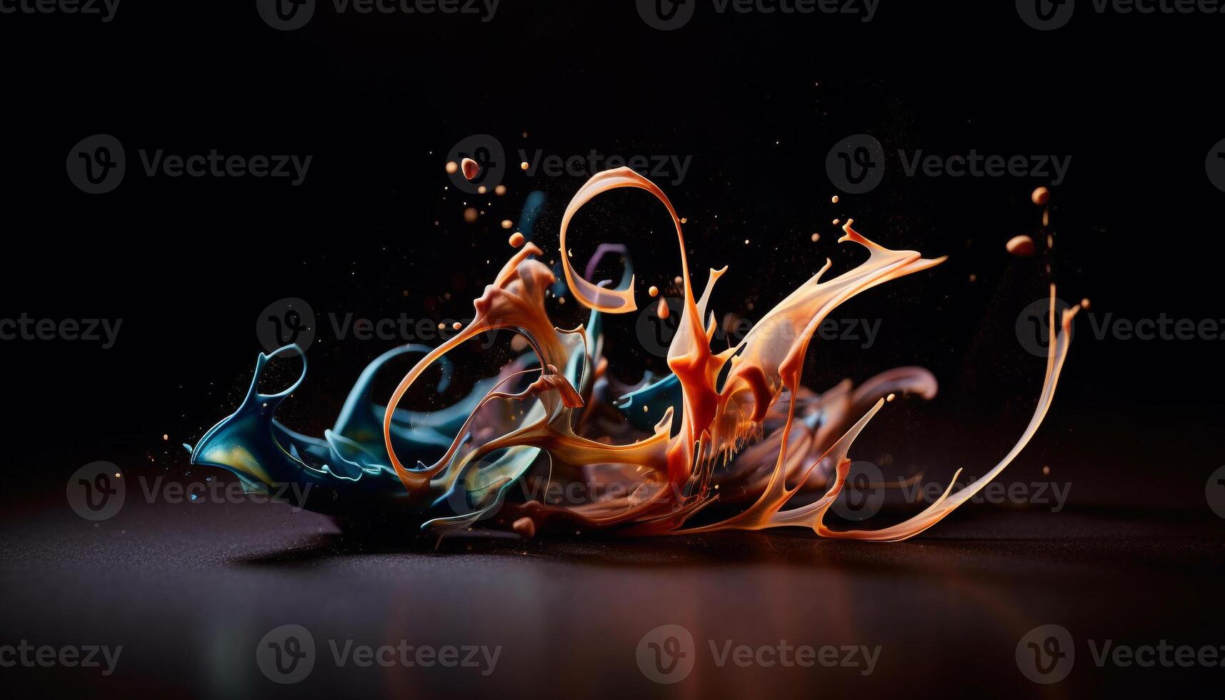 Flaming inferno igniting a bonfire, vibrant colors splashing and flowing generated by AI photo