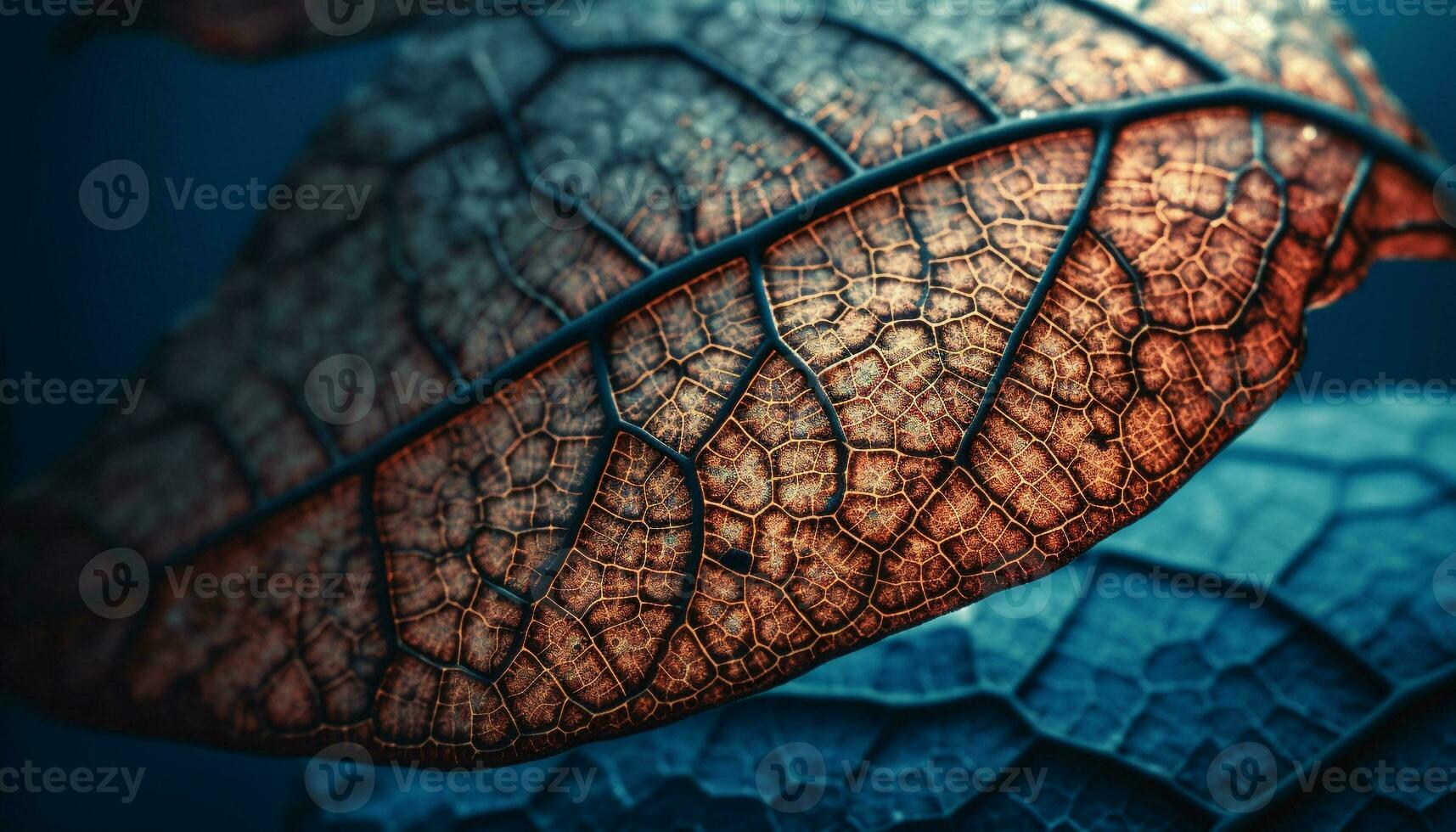 Symmetrical leaf veins create abstract pattern on dark backdrop generated by AI photo