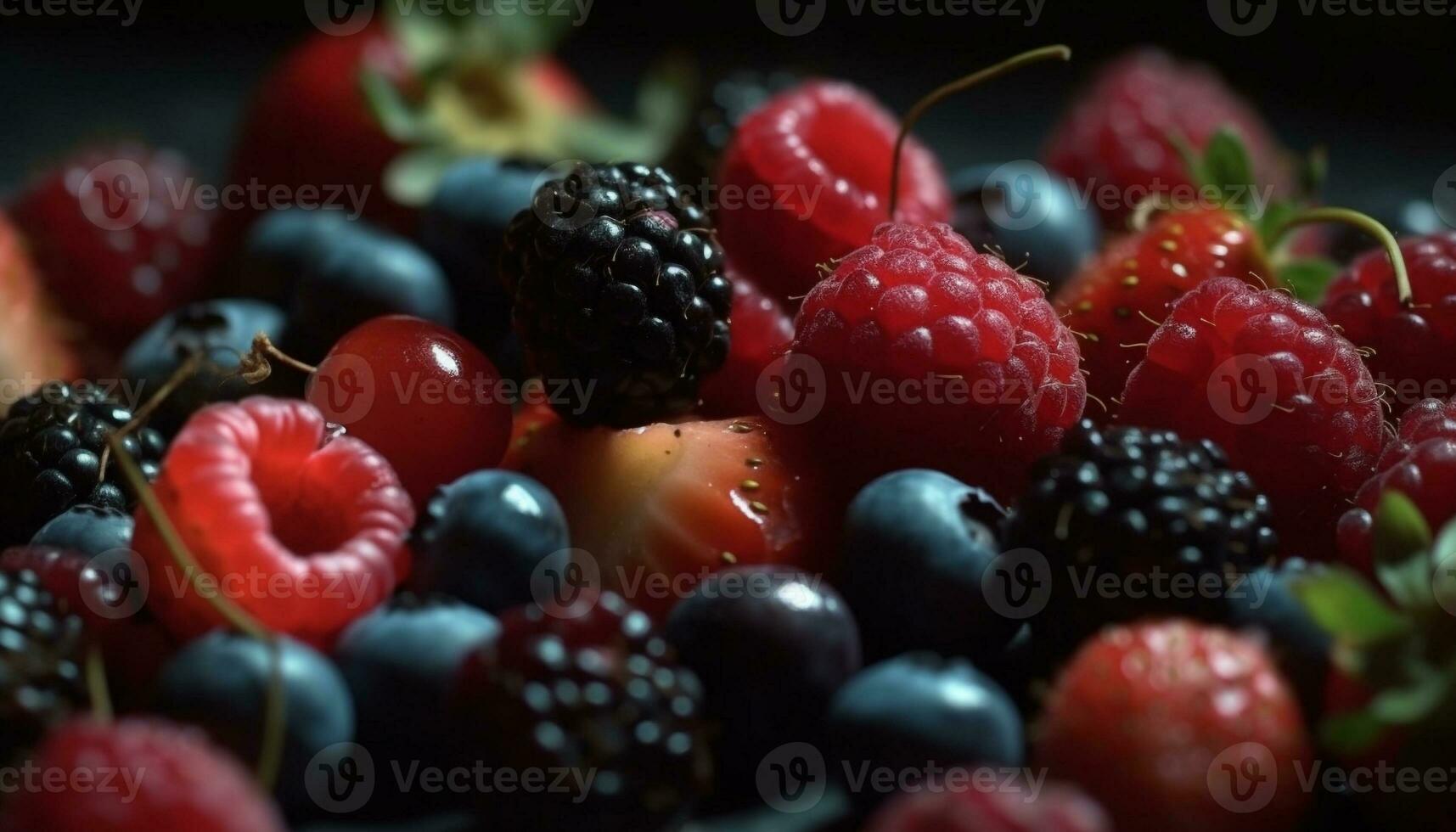 Fresh, ripe berry fruit bowl a healthy gourmet dessert generated by AI photo