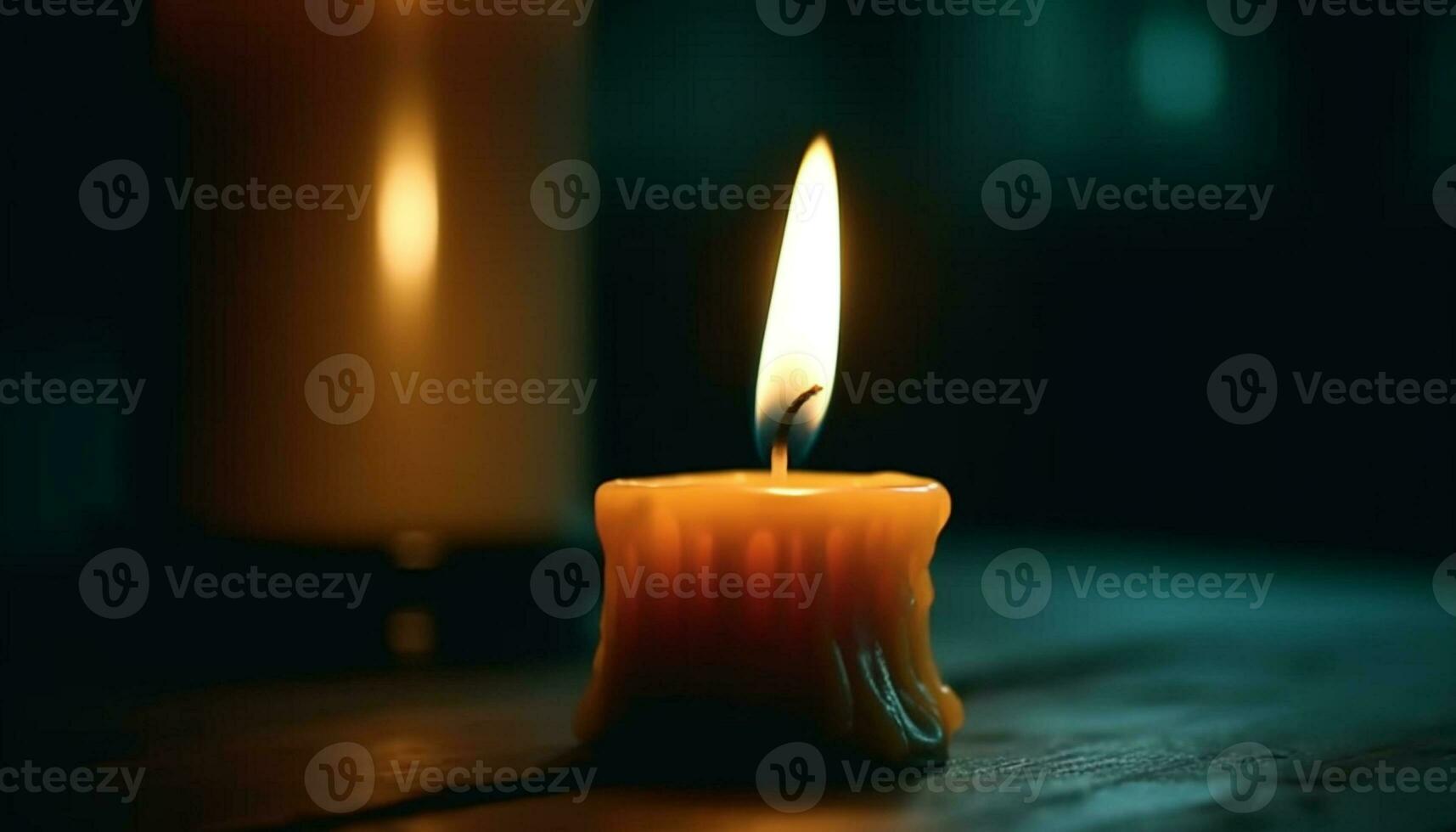 The glowing flame of the candle illuminates the dark night generated by AI photo