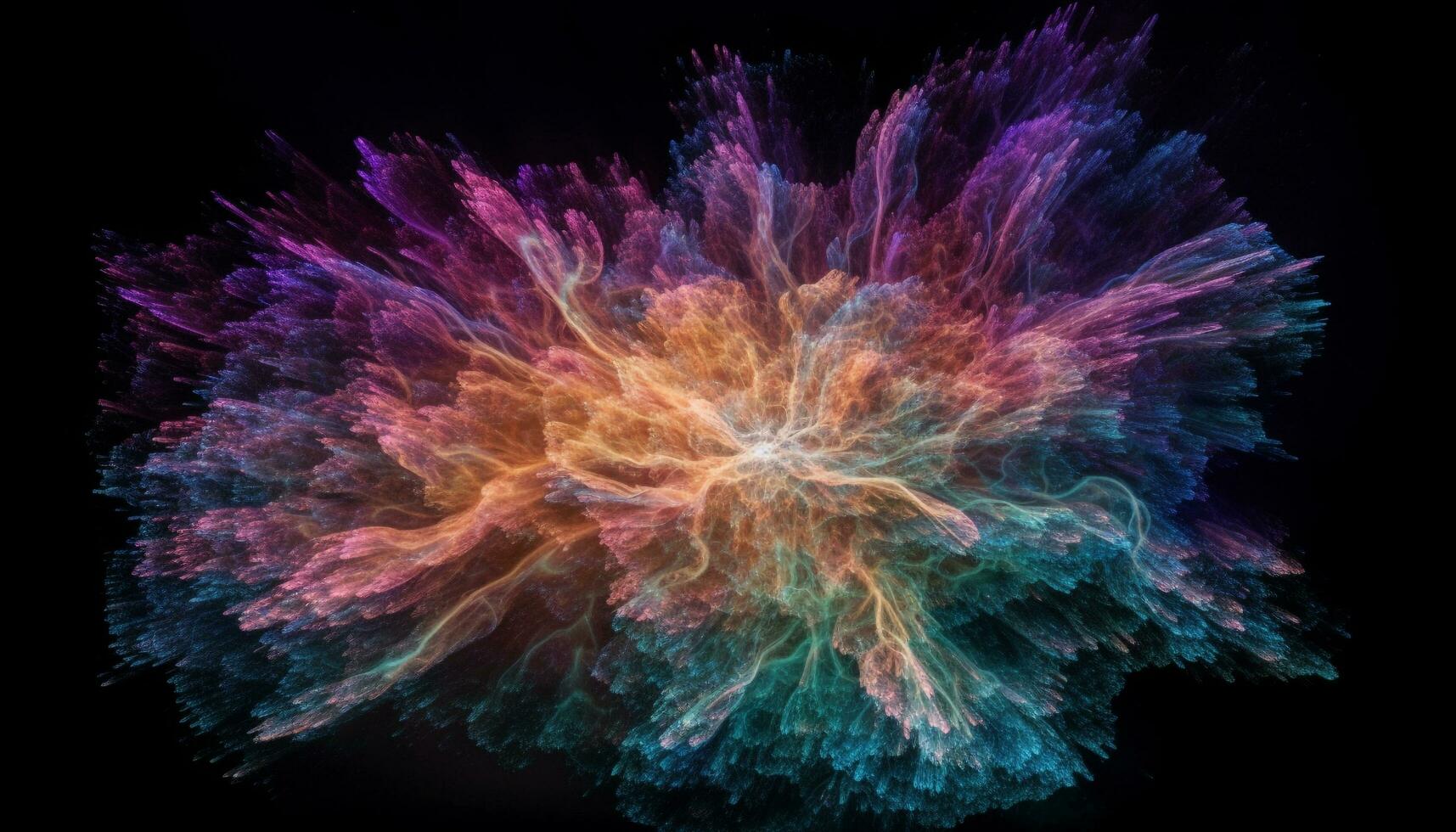 resumen fractal diseño en profundo espacio, brillante multi de colores nebulosa generado por ai foto