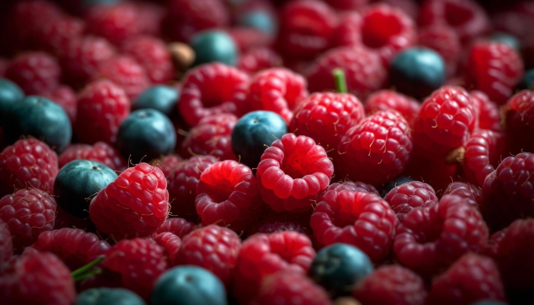 Juicy berry fruits in a colorful, healthy summer snack bowl generated by AI photo