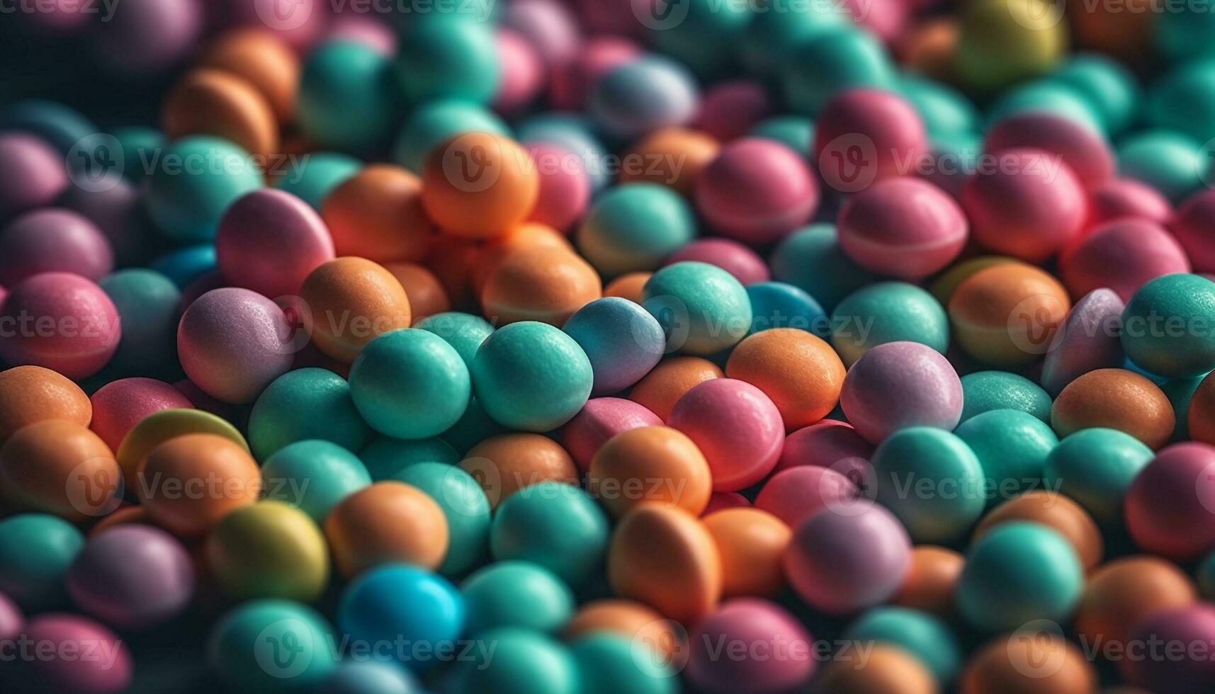 A colorful heap of pills, medicine, and candy for celebration generated by AI photo