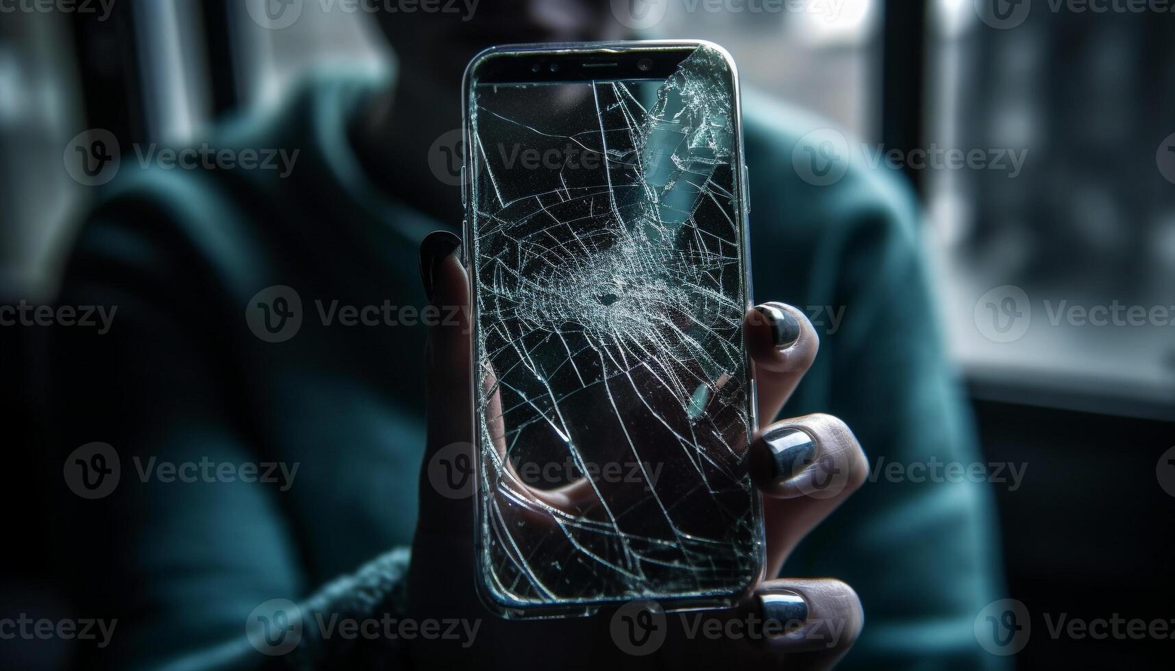 The broken touch screen phone is a danger while driving generated by AI photo