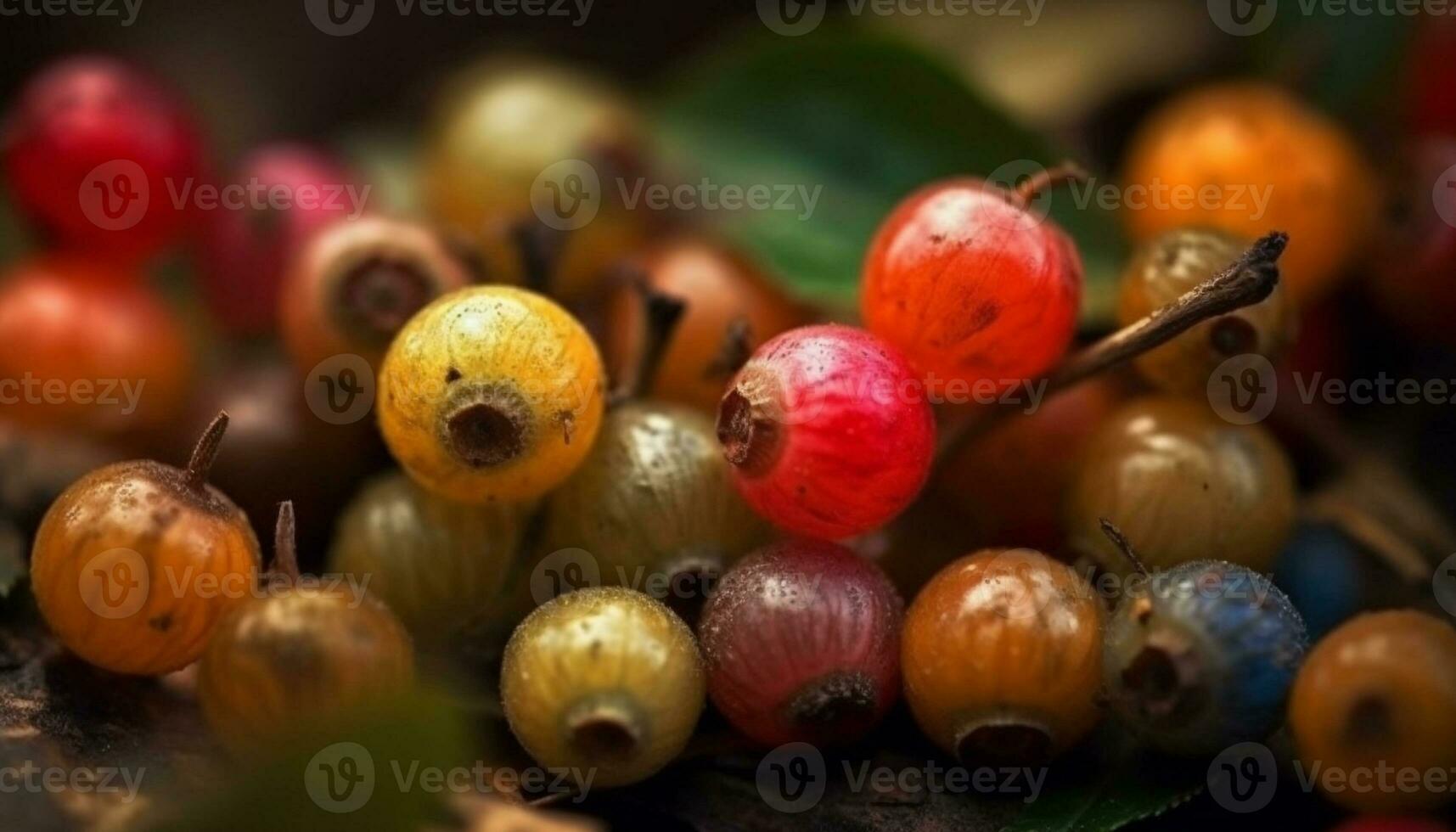 Ripe berry fruit on a leaf, fresh nature healthy snack generated by AI photo