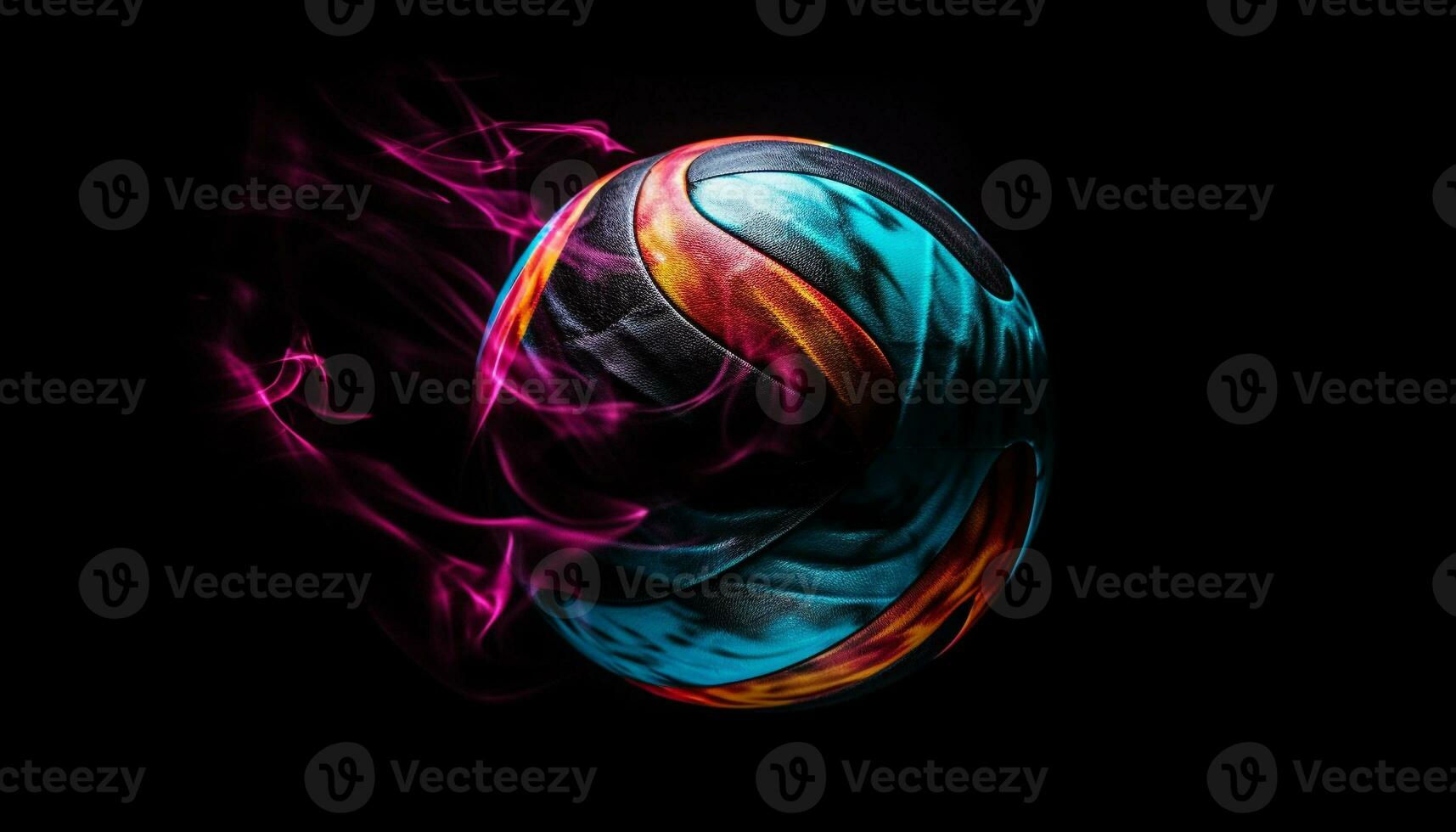 Abstract, flowing wave pattern in vibrant colors on black background generated by AI photo