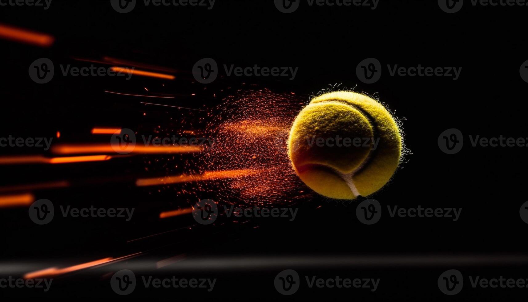 Successful tennis ball hits ignite vibrant flame in dark studio generated by AI photo