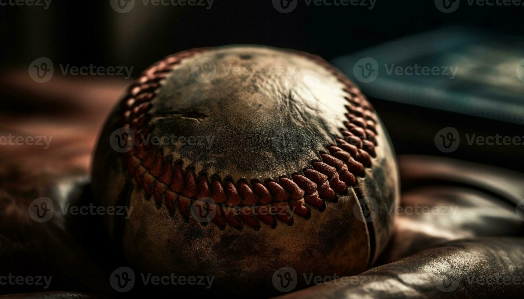 Old fashioned baseball glove catches memories of America pastime generated by AI photo