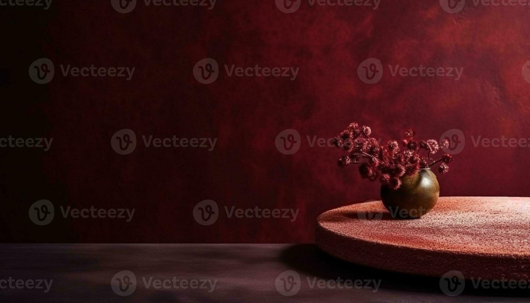 Rustic wooden plate with organic dessert and fresh flower arrangement generated by AI photo