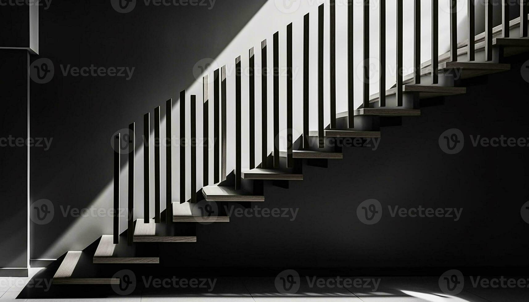 un futurista escalera diseño con limpiar metal curvas y rayas generado por ai foto
