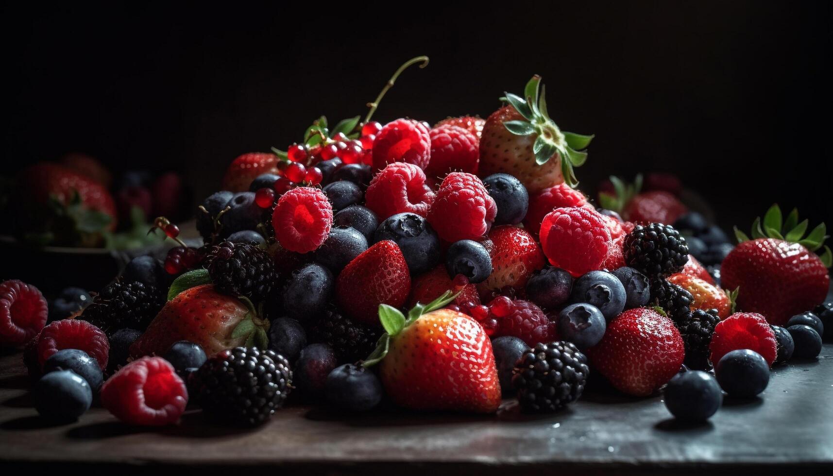 jugoso baya postre en rústico madera mesa, Perfecto para dieta generado por ai foto