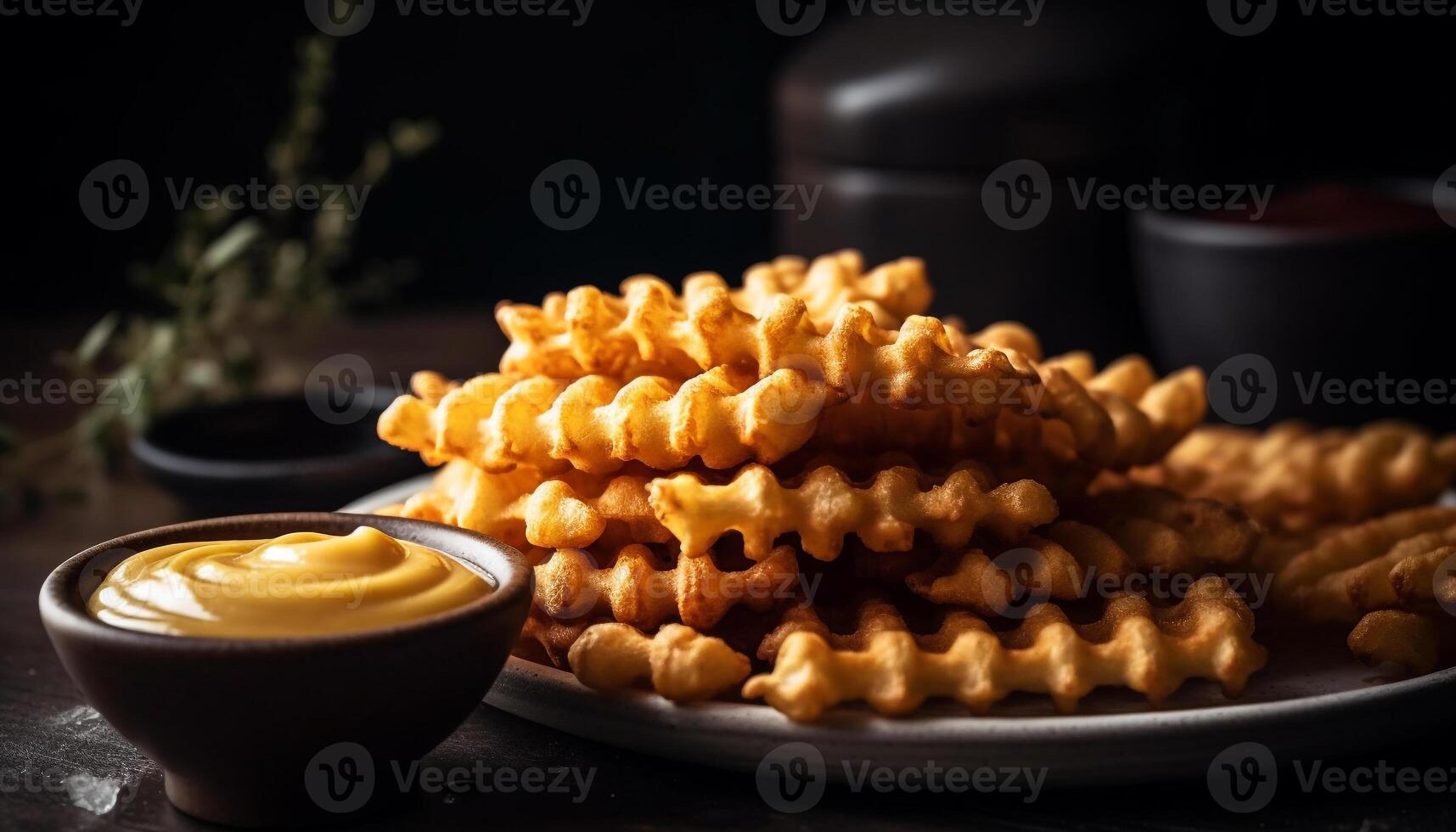 A homemade crunchy cookie stack on a rustic wood table generated by AI photo