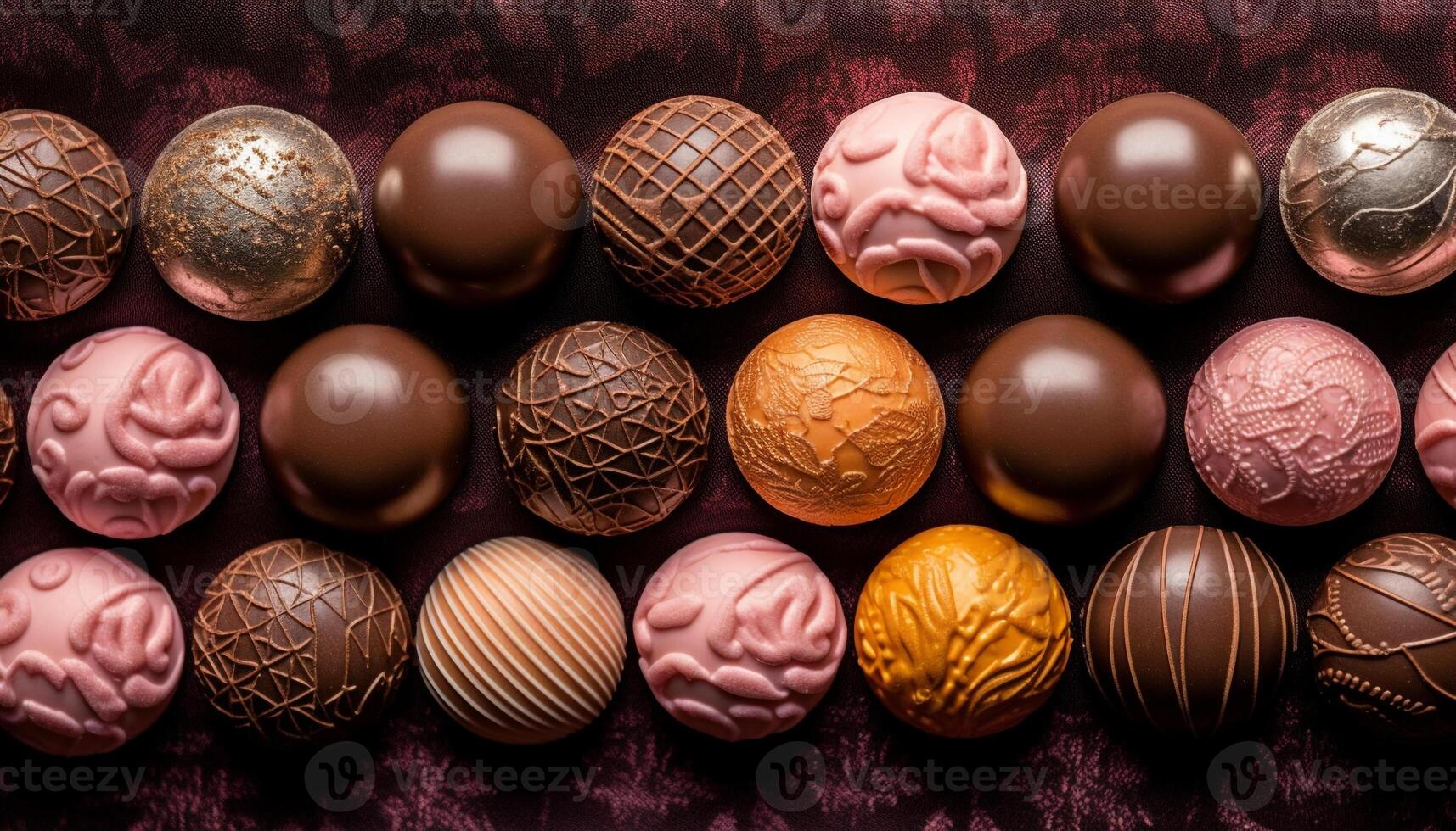 A luxurious chocolate truffle sphere, decorated with ornate patterns generated by AI photo