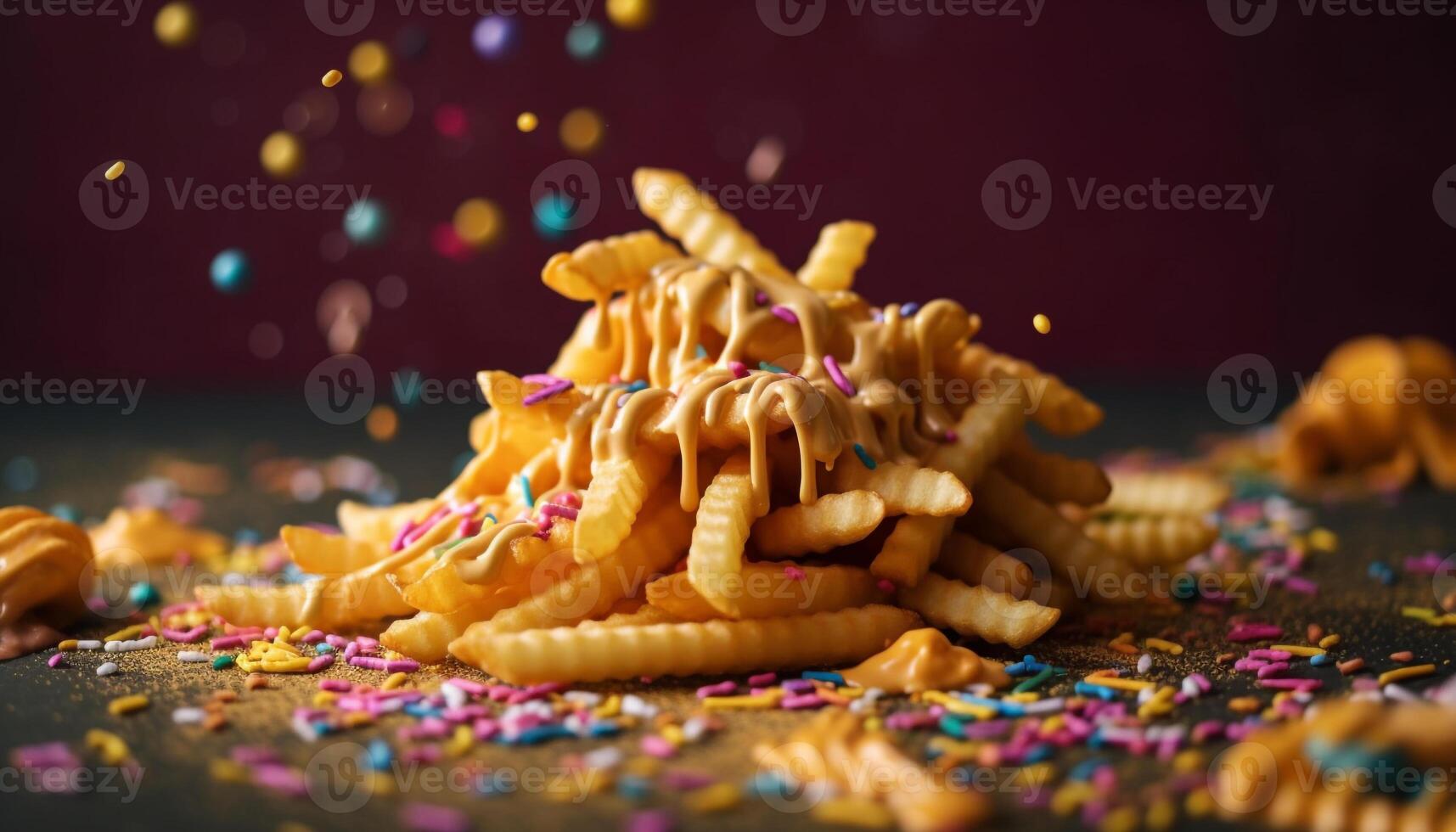A colorful celebration of indulgence with candy, chocolate, and confetti generated by AI photo