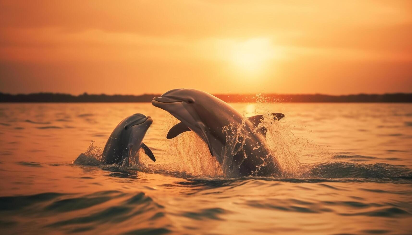 Playful bottle nosed dolphin jumps, splashing in the blue water generated by AI photo