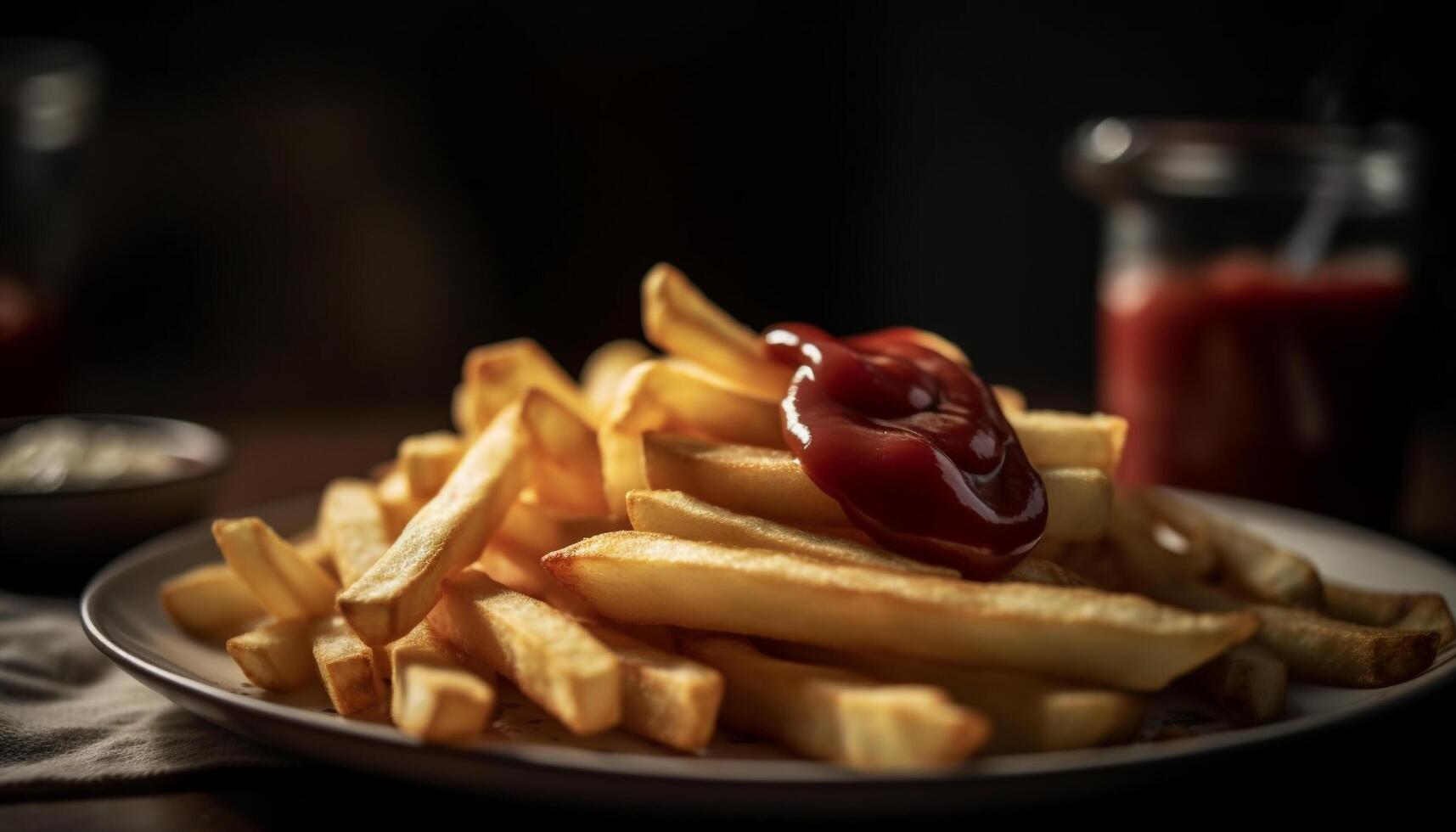 Crunchy French fries and beef appetizer in gourmet fast food generated by AI photo