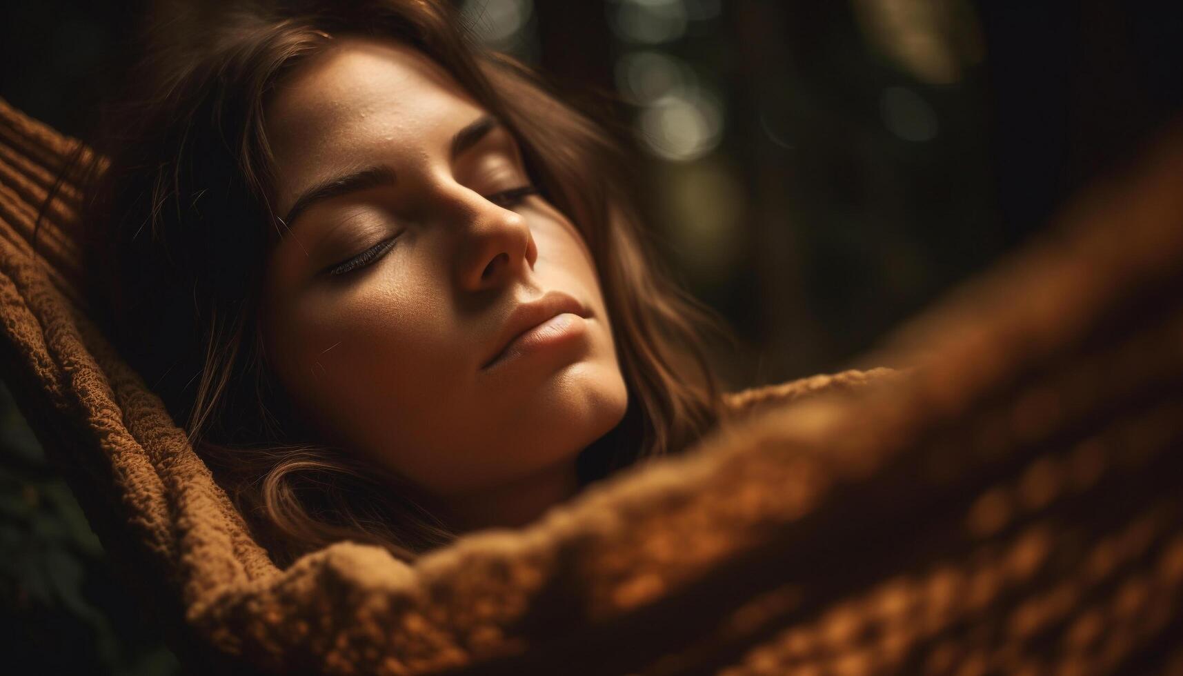 un sereno joven mujer disfruta otoño belleza en naturaleza abrazo generado por ai foto